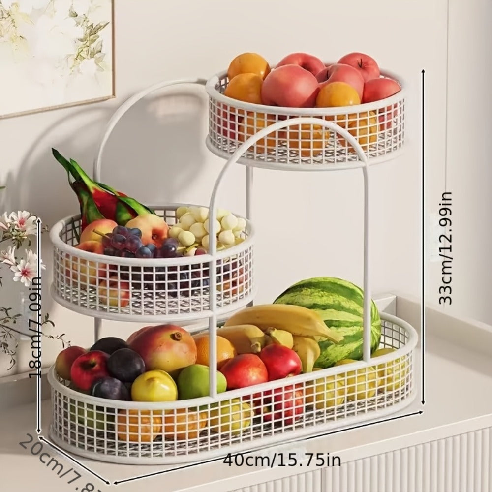 3-Tier Metal Fruit Basket Stand Extra Large Heavy Duty Countertop Fruit Bowl with Grid Design, Breathable Ventilated Multi-Level Storage Rack for Fruits Vegetables Bread Kitchen Or - product image 3