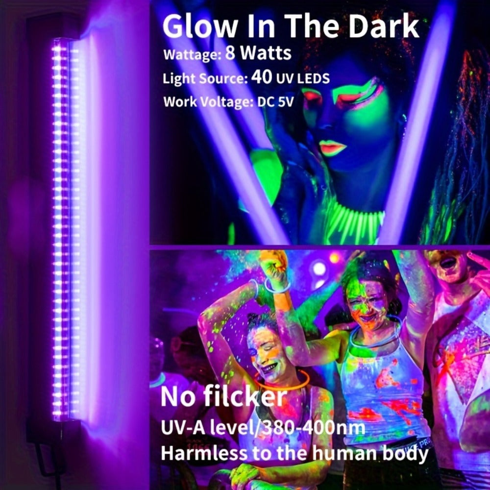 UV Black Light Strip USB LED – 32cm / 12.6ft Portable Magnetic Black Light Tube for Halloween Party, Fluorescent Tapestry, Body Paint, Posters, Christmas & Cabinet Lighting (3-Pack - product image 9