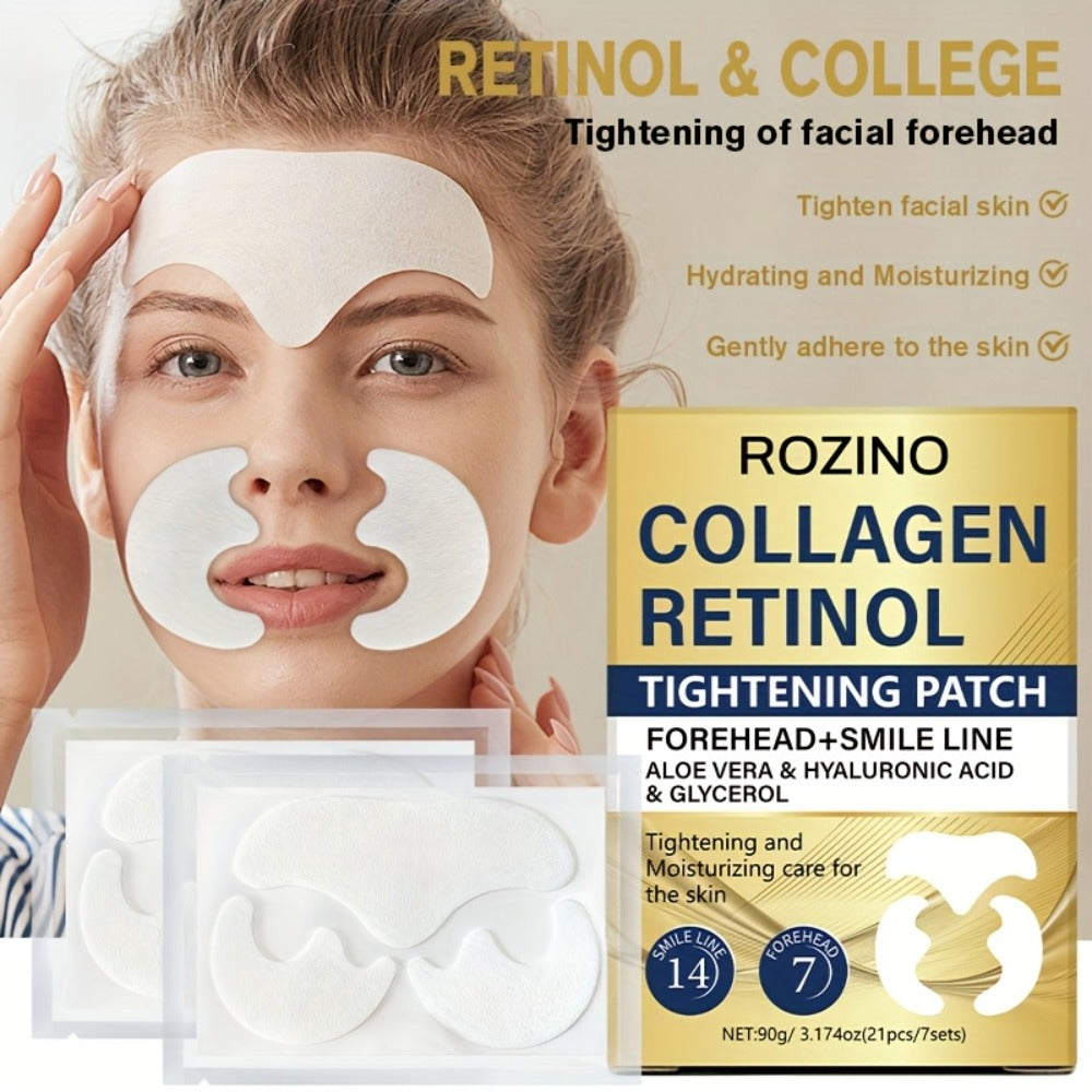 Anti-Wrinkle Face Patches 21pcs with Collagen Retinol Hyaluronic Acid & Aloe Vera — Forehead Smile Line Nasolabial Fold Overnight Skin Smoothing Treatment Kit - product image 2