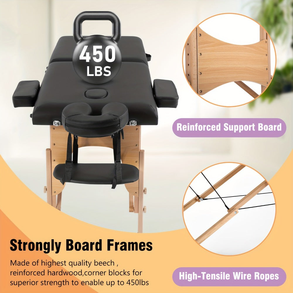 2-Fold Portable Massage Table with Face Cradle & Carrying Bag — Adjustable Height PU Leather Lash Bed for Spa, Tattoo, Esthetician & Home Use, 6 Colors, 2 Sizes - product image 7