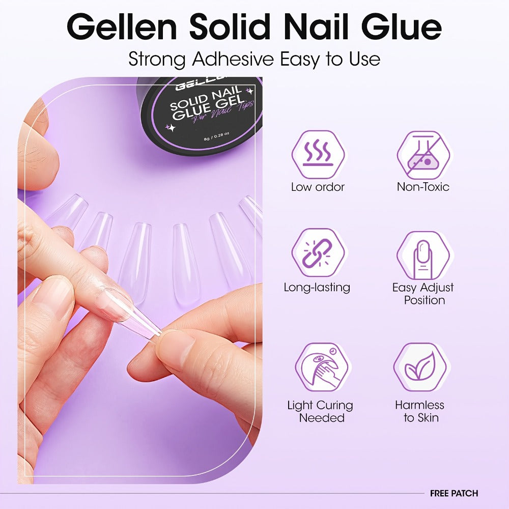 Solid Gel Nail Glue Kit with Mini LED Lamp — 8g UV Cure Gel Glue 28+ Days Long-Lasting Bond for Press On Nails Acrylic Tips Rhinestones, Non-Toxic Natural Resin, Salon & Home Manic - product image 2