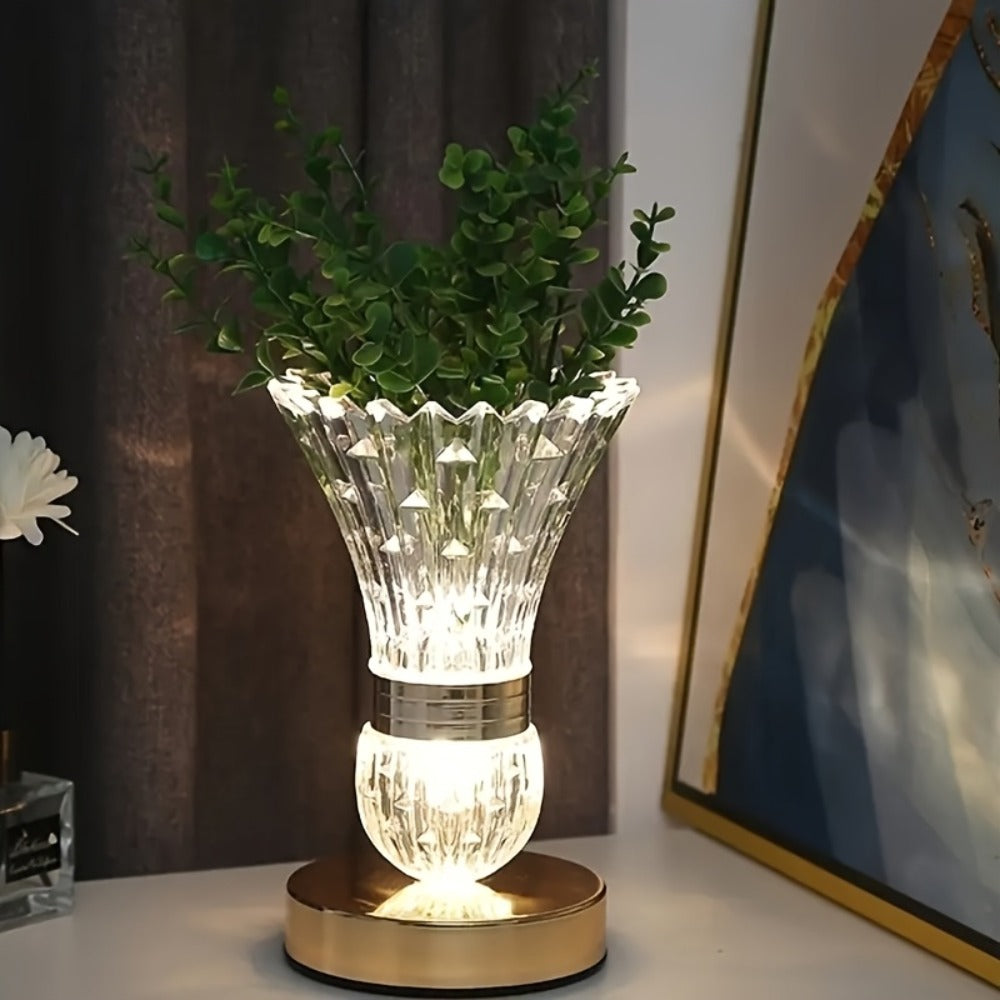 Crystal Vase Table Lamp Touch Control USB Rechargeable Adjustable Brightness Bedside Night Light - product image