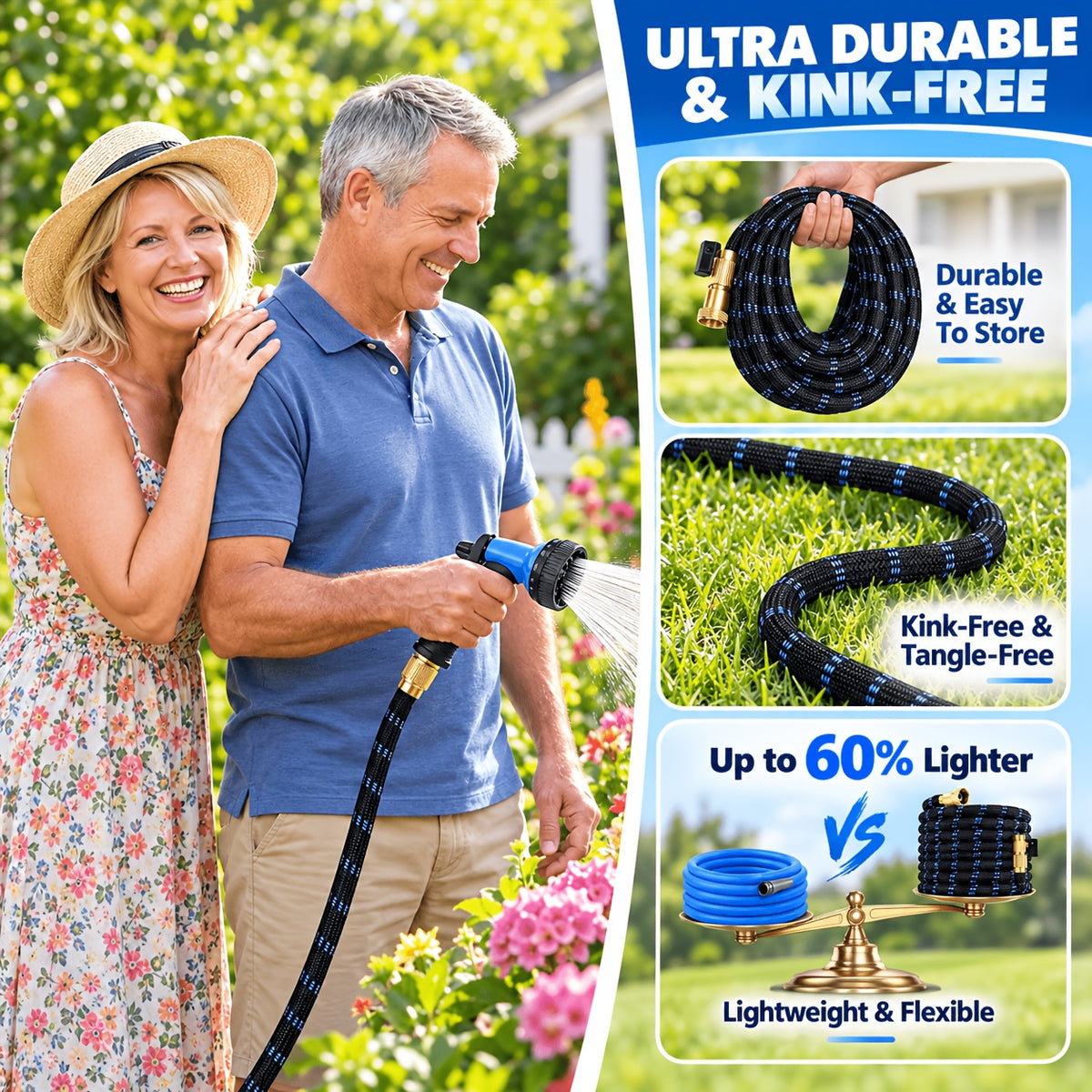 Garden Hose 100/150/75/50/25/15/10ft, Kink Free Flexible Water Hose With 10-Pattern Spray Nozzle, Lightweight Hose Pipe, Leak Proof, 1/2" Swivel Connectors - product image 4
