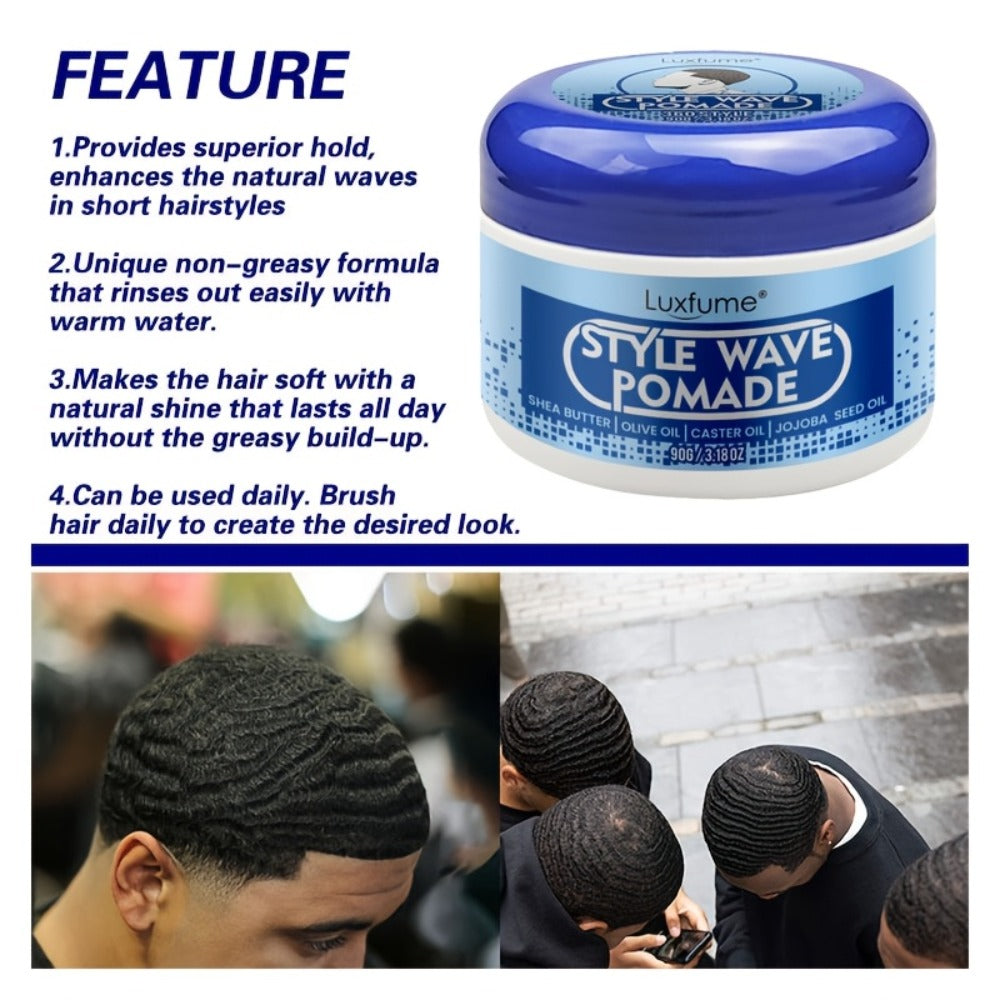 Wave Pomade 2-Pack Strong Hold & No Grease for Men - Easy Water Rinse, Perfect for Creating & Reinforcing 360 Waves, Non-Greasy Daily Hair Styling Cream, 2pcs Value Set - product image 7