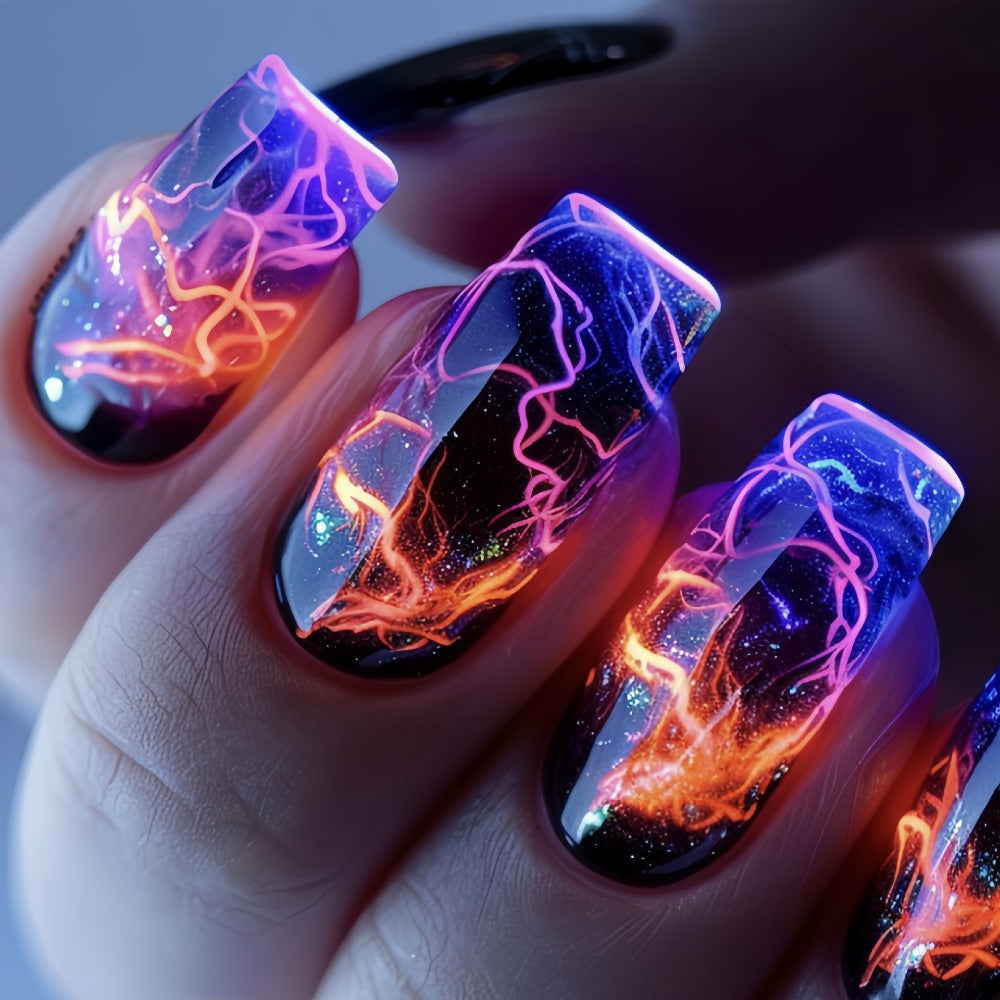 Green Glitter Press On Nails 216 Pieces 9 Packs – Medium Ballet Coffin False Nails with Lightning Bolt & Striped Bold Designs | Glossy Full Cover Removable Fake Nails for Women Gir - product image 7