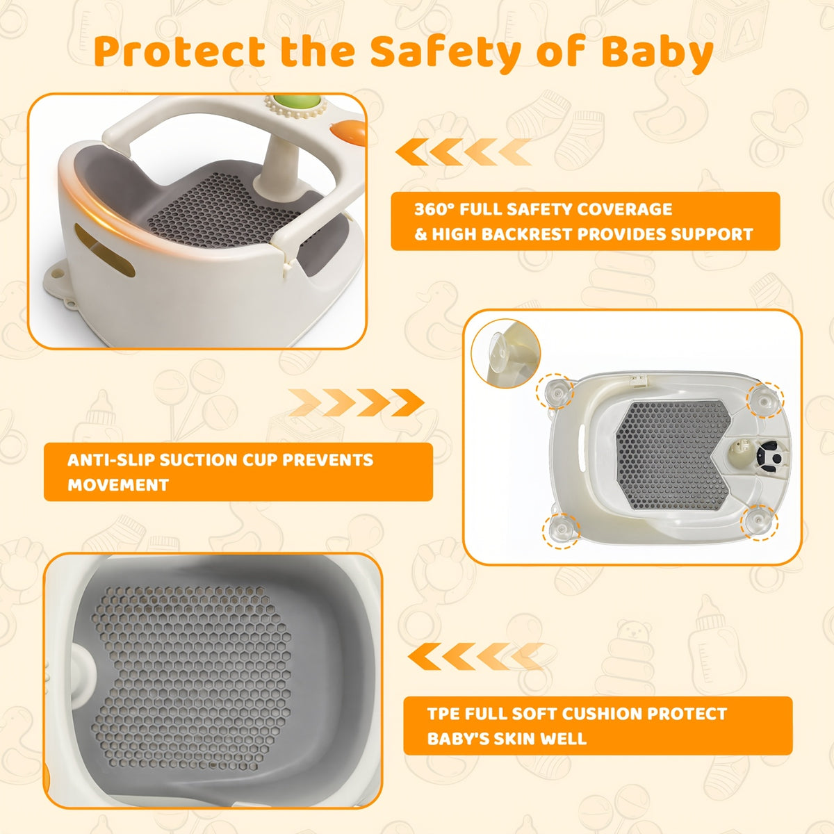 Toddler Bath Seat, Baby Bath Seat, Baby Shower Safety Products for Bathing and Showering for Children to Sit, Baby Bath Seat for Babies 6 Months & Up Non-Slip - product image 6