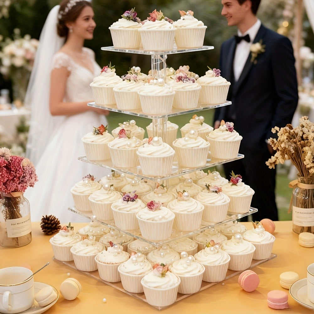 5-Tier Acrylic Cupcake Stand with LED String Lights – Square Dessert Display Tower for 60 Cupcakes Birthday Wedding Baby Shower Tea Party Elegant Transparent Cake Display Rack Easy - product image 11
