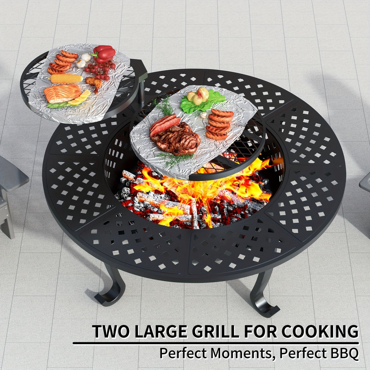 Fire Pit 43 Inch with 2 Cooking Grills & Lid Outdoor Wood Burning Firepit Round Metal Table for Backyard Patio Garden Camping Bonfire - product image 3