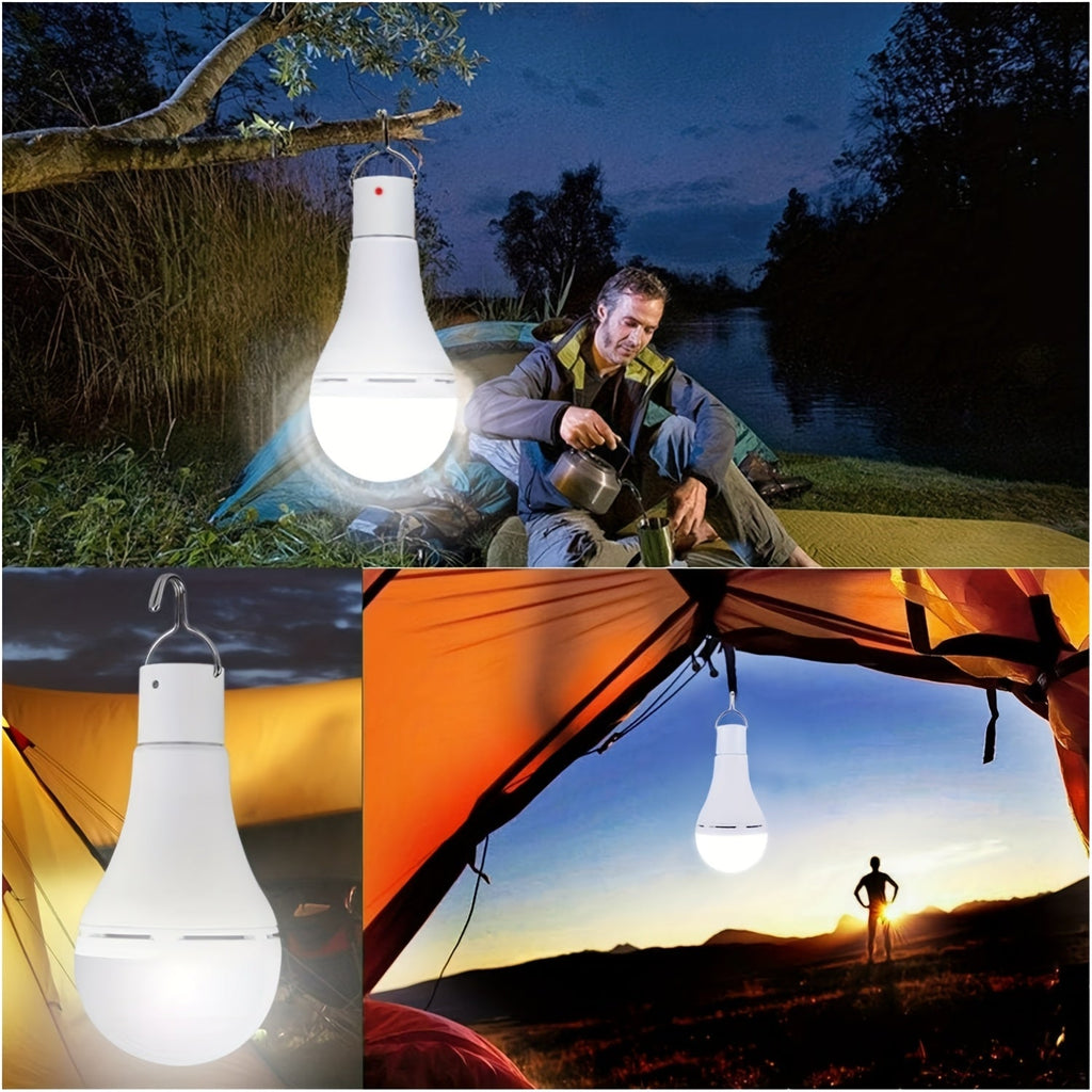 Solar Light Bulbs 2 Pack Campsite Outdoor | Shed, Chicken Coop, Emergency & Camping Light | Remote Control Timer, 4 Modes 300LM, Light Sensor Auto On/Off, Solar & USB Rechargeable