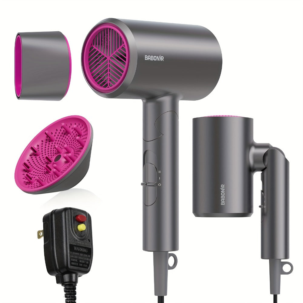 1875W Ionic Travel Hair Dryer Foldable with Diffuser & Concentrator Nozzle — Brushless Motor, 3 Heat Settings, 2 Speeds, Fast Drying Compact Blow Dryer for All Hair Types, Pink or  - product image 5