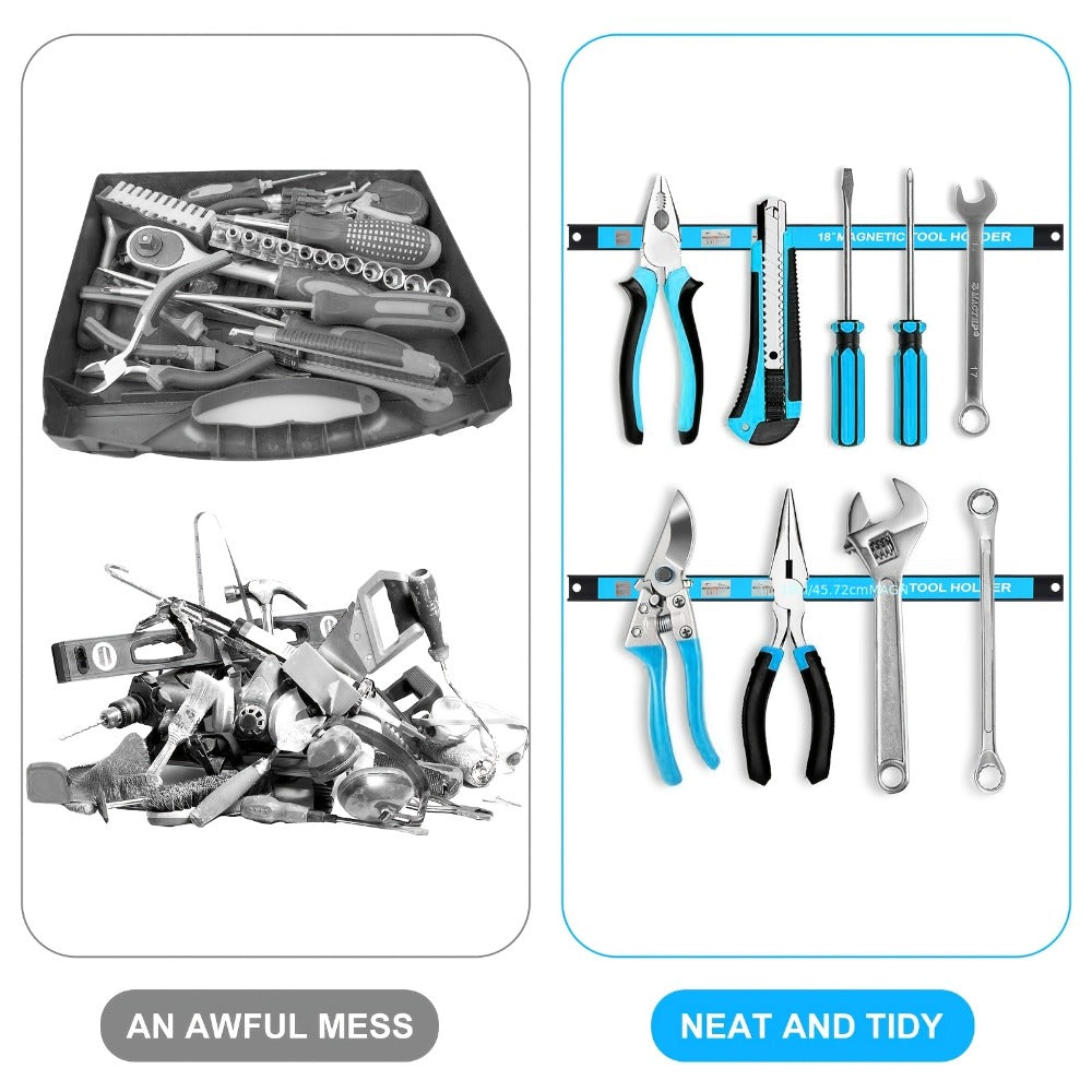 Magnetic Tool Bar Wall Mount Tool Holder 12/18 Inch – Heavy Duty Iron Magnetic Knife Strip & Tool Rack for Kitchen, Workshop & Garage | Wall Mounted Tool Organizer for Knives, Chis - product image 15