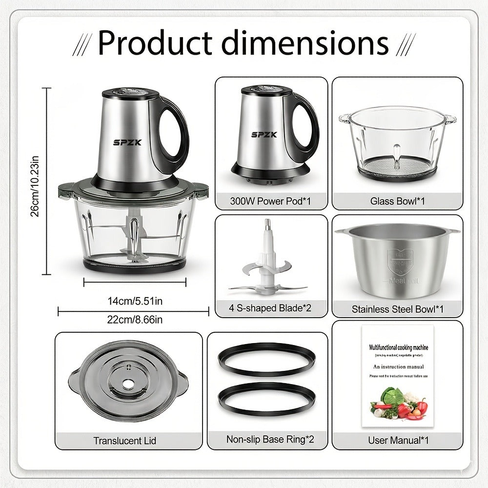 Electric Food Chopper with 2 Bowls & 2 Blades – Multi-Function Food Processor, Meat Grinder & Vegetable Chopper for Meats, Salads, Nuts, Garlic & More - product image 10
