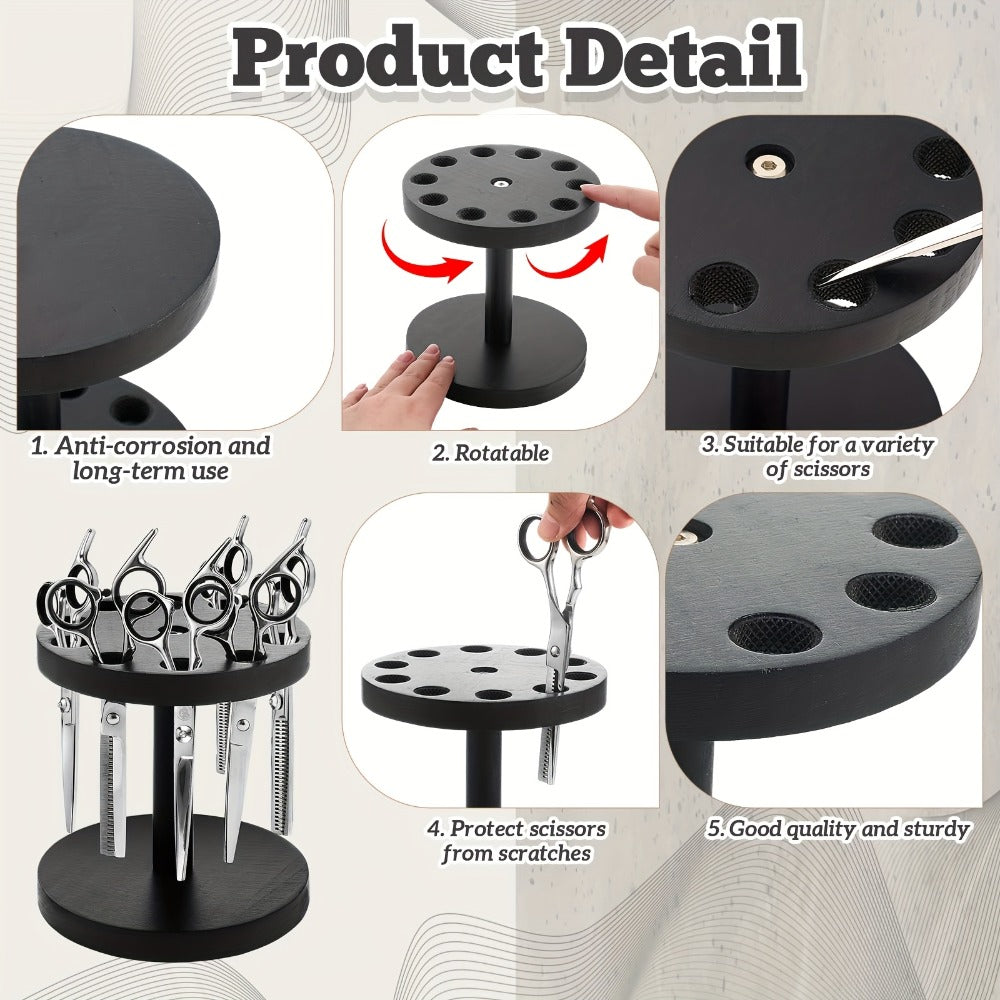 360° Rotating Scissor Holder Wooden Barber Shears Stand – 10-Slot Countertop Salon Hair Stylist Tool Organizer with 0.71" Holes for Barbershop, Grooming Station & Beauty Salon Stor - product image 5