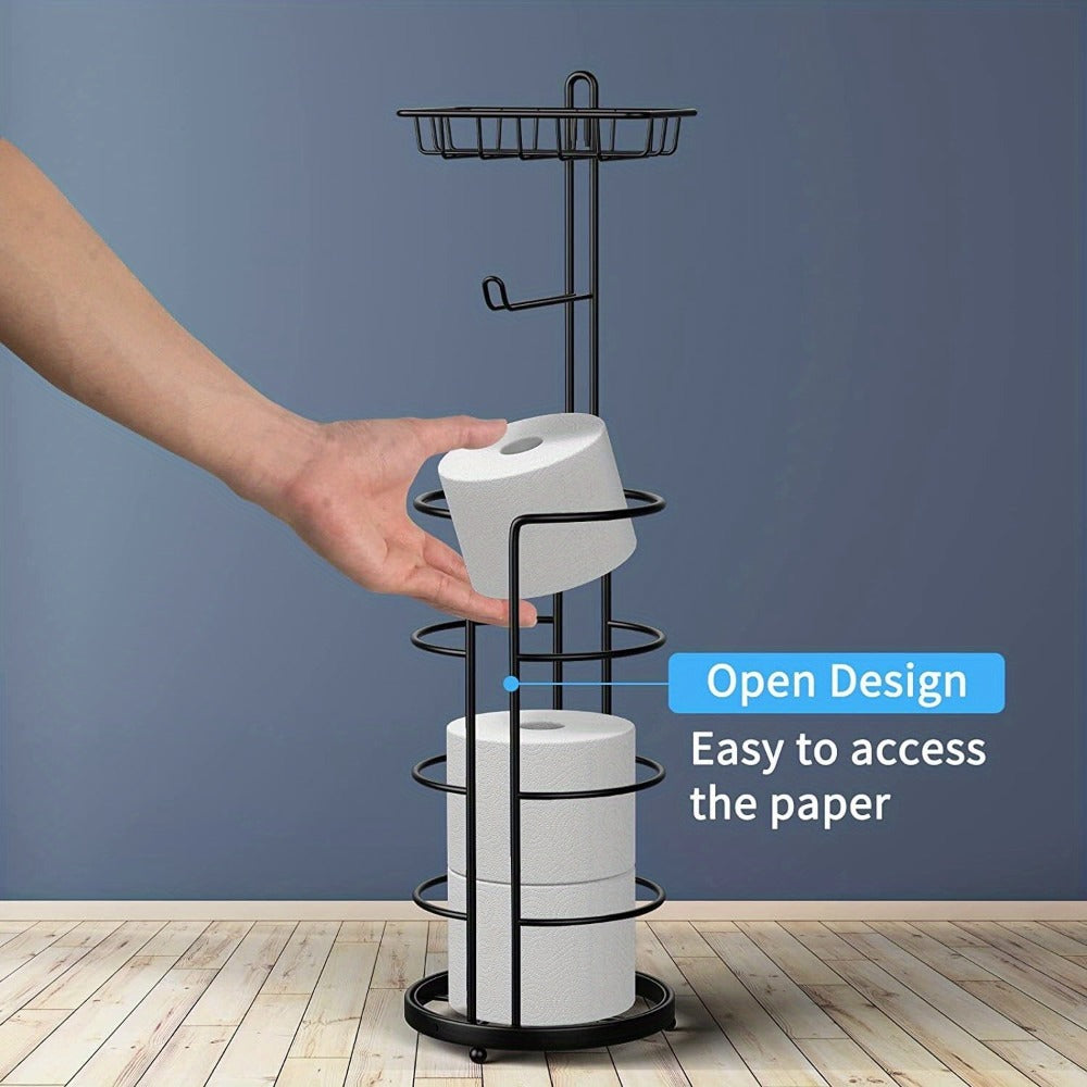 Toilet Paper Holder Floor Standing with Shelf 4-Roll Storage Rack Freestanding Bathroom Paper Organizer for Bathroom Bedroom Balcony Courtyard Black 1 or 2 Pack - product image 9