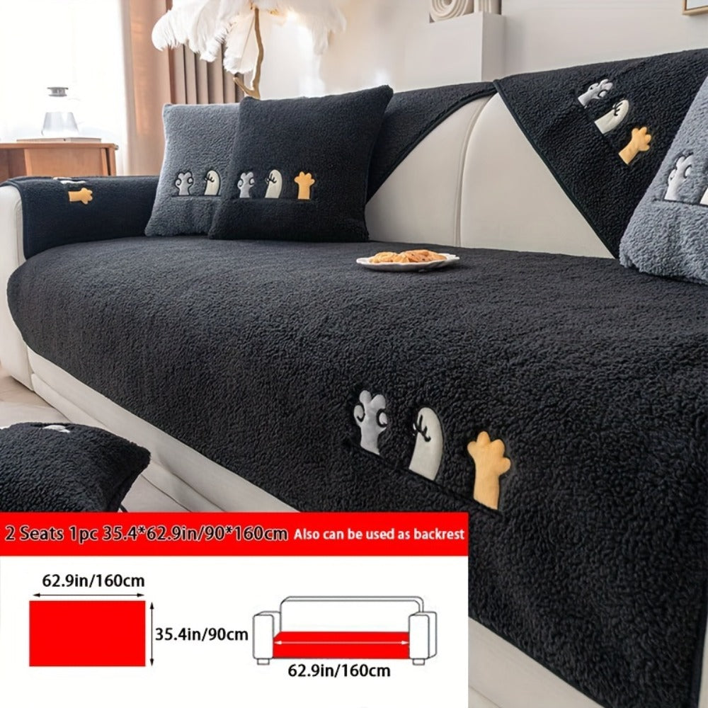 Plush Shearling Sofa Cover Non-Slip Pet-Friendly Couch Protector Animal Bone Embroidery Soft Warm for Living Room Bedroom Office 2 3 4 Seater - product image 27