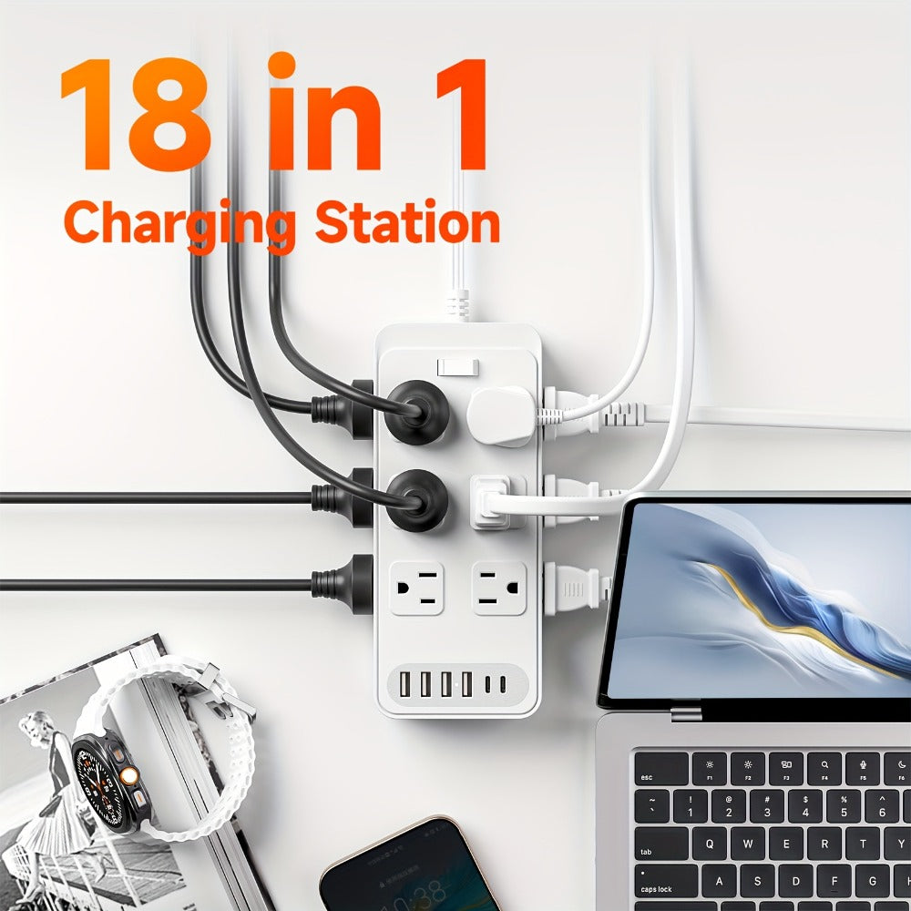 USB Extension Cord Power Strip 18-in-1 with 12 AC Outlets 6 USB Ports Surge Protector Overload Protection Switch 5FT 10FT for Home Kitchen Office Travel Accessories Black White - product image 2