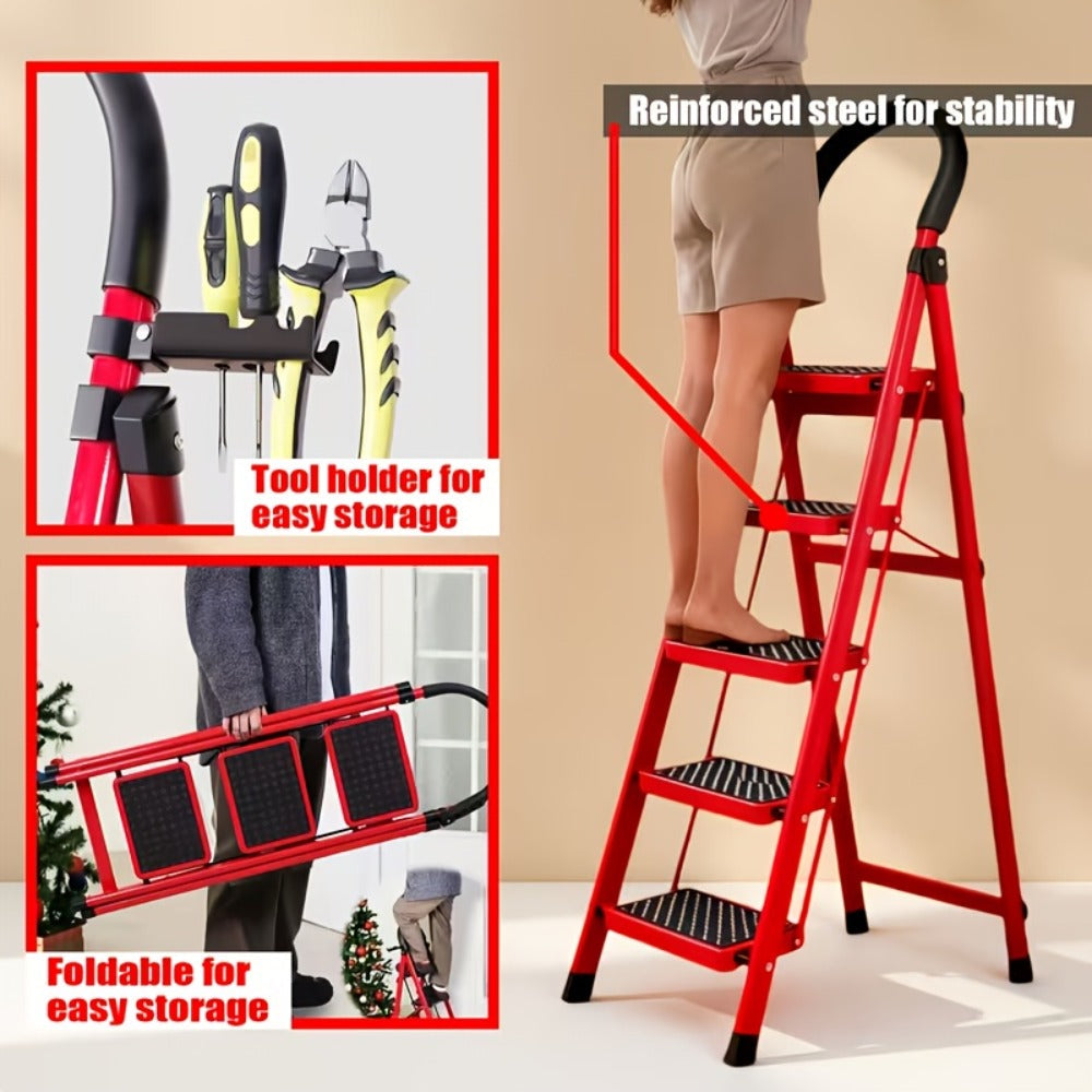 Folding Step Stool Ladder 500lbs Heavy Duty Steel with Anti-Slip Wide Treads & Handrails – Safety Lock, Portable Multi-Step Ladder for Home, Kitchen & Outdoor Use, Mini / Medium /  - product image 14