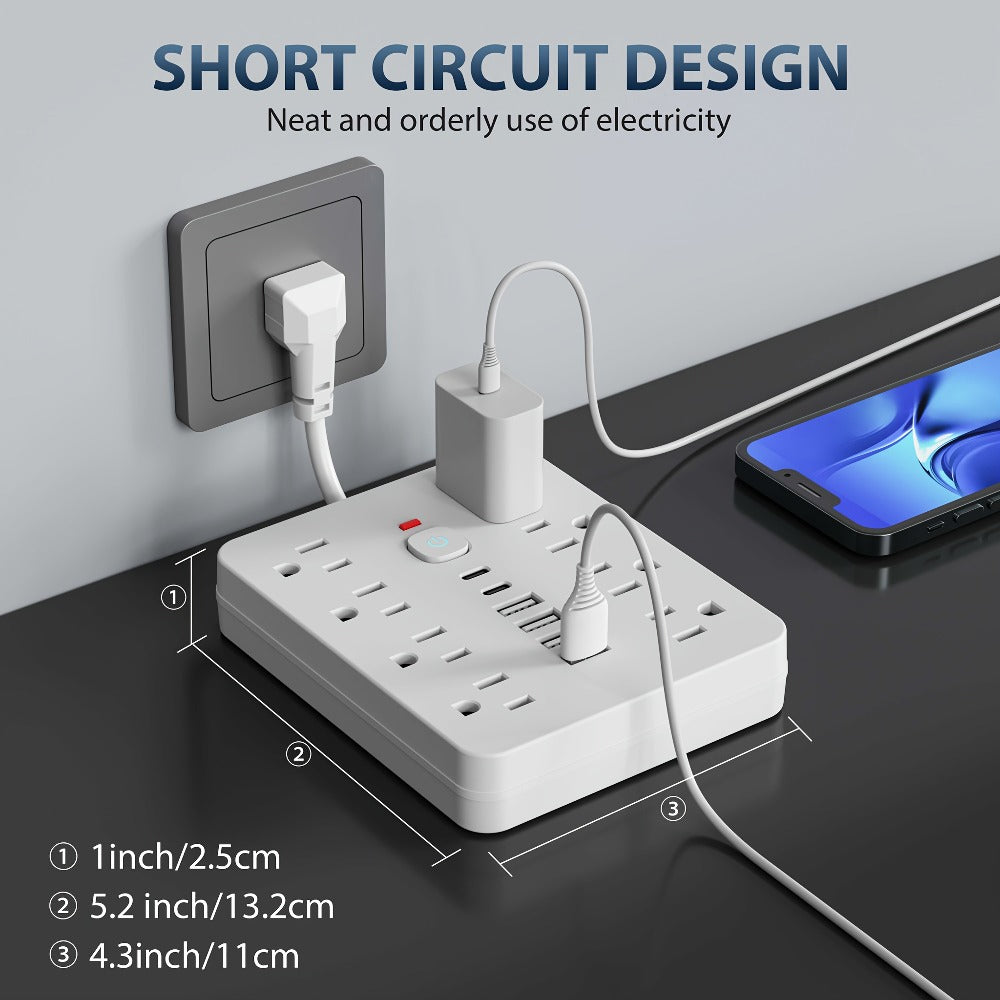 Power Strip Surge Protector 14-in-1 with 8 AC Outlets, 4 USB & 2 Type-C Ports – Flat Plug Space-Saving Extension Cord, Compact Multi-Plug Outlet Expander for Home Office Desk & Kit - product image 4