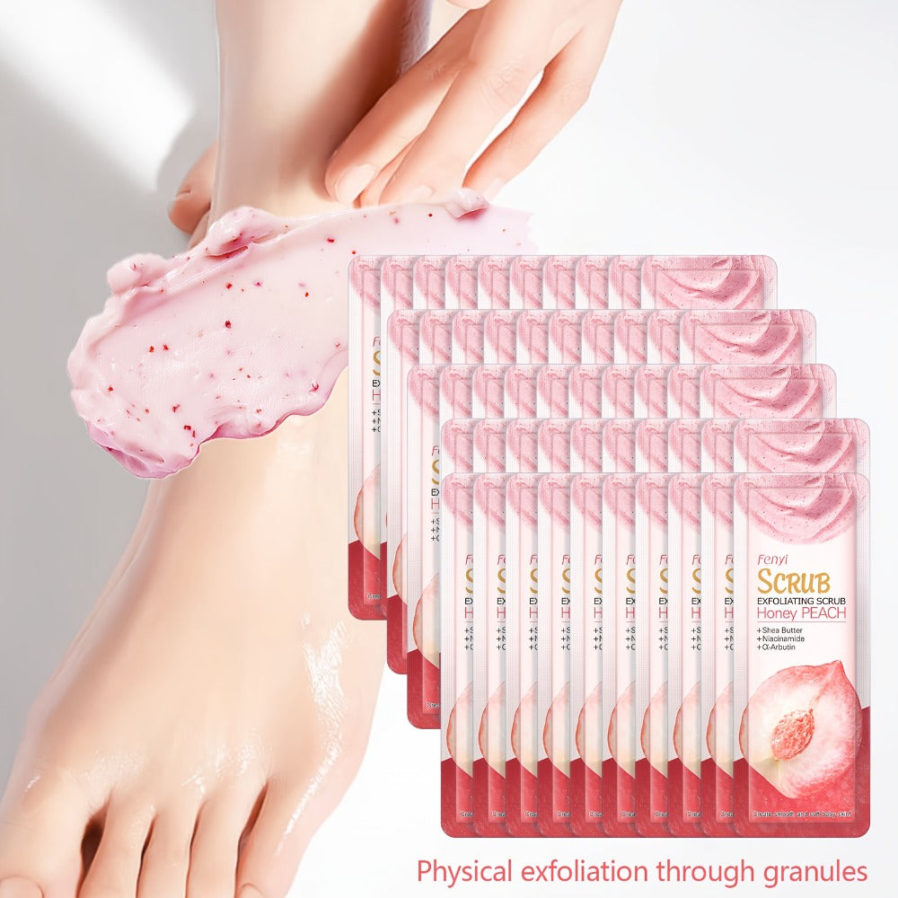 Exfoliating Body Scrub Peach Cream 50pcs Jojoba Bead Foot & Body Skin Gentle Cleansing Moisturizing Smooth Nourish Portable Travel Size Sachet - product image