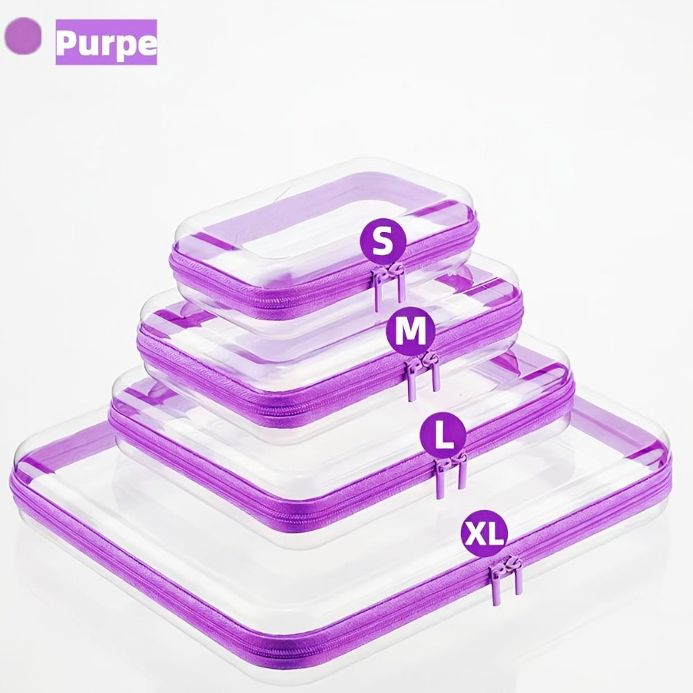 Clear Storage Box Set 4 Pcs Hard Transparent Zipper Organizer Plastic Case S M L XL Makeup Cosmetics Snacks Stationery Kids Toys Multi-Color Purple Blue Pink White - product image 10