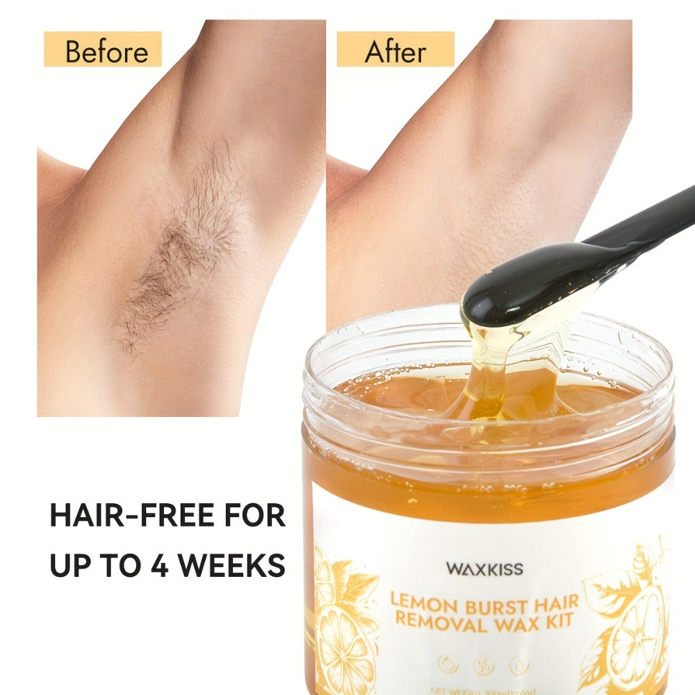 Sugar Wax Hair Removal Kit 300g - Gentle Soft Wax with Strips & Sticks for Body Hair Removal, Lemon or Activated Carbon Formula, Residue-Free At-Home Waxing for Women - product image 4