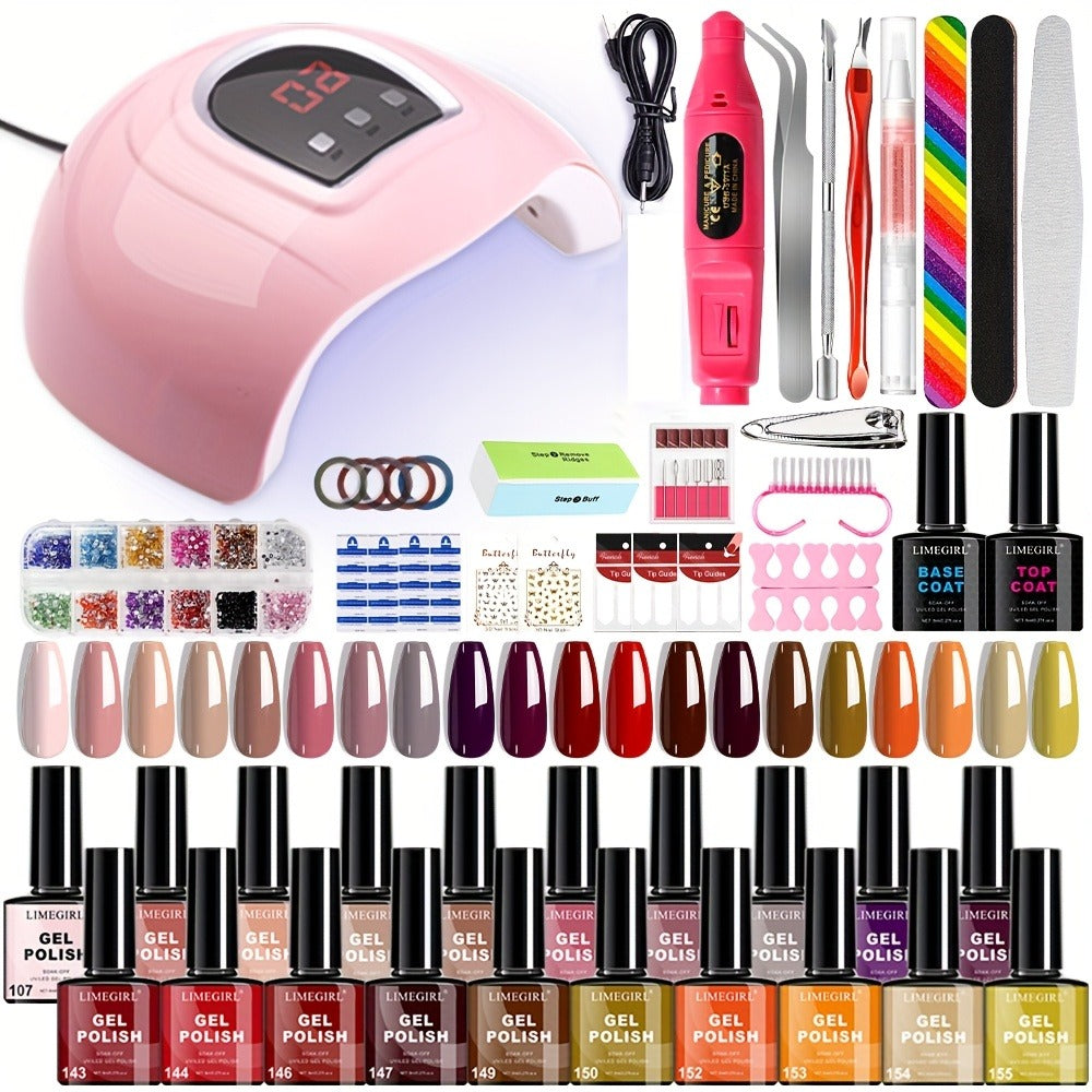 Gel Nail Polish Kit with UV LED Lamp 20 Colors Red & Pink Shades - All-in-One Soak-Off Starter Set with Base Coat Top Coat for DIY Home Salon Manicure, Gift for Women - product image