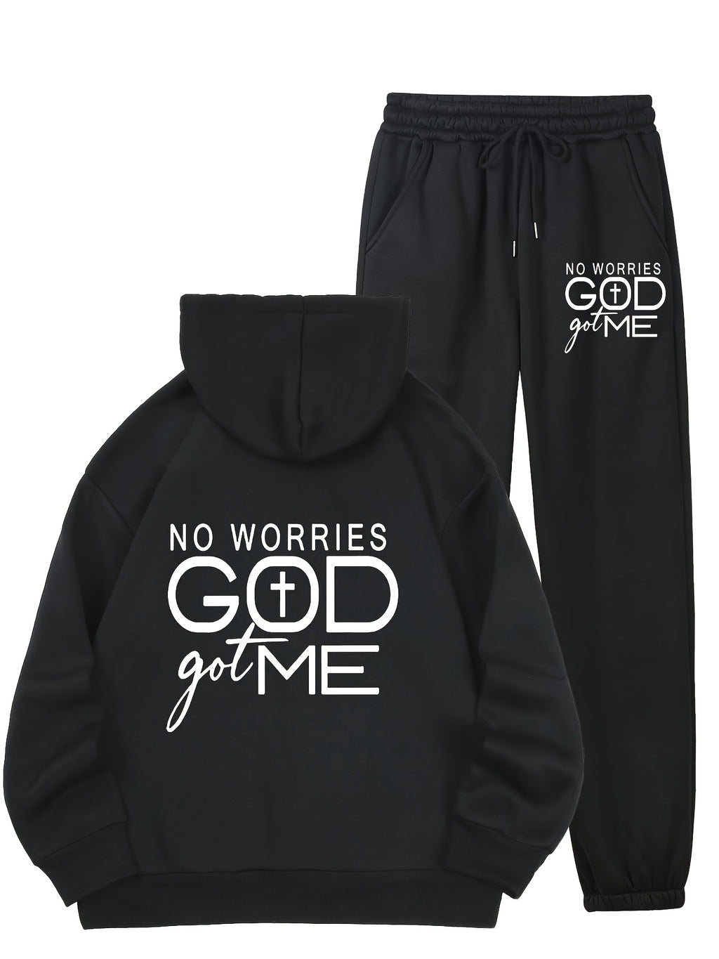 Women's Fleece-Lined Hoodie & Printed Sweatpants Set , Machine Washable, Pocket Detail, Comfortable Warm - product image