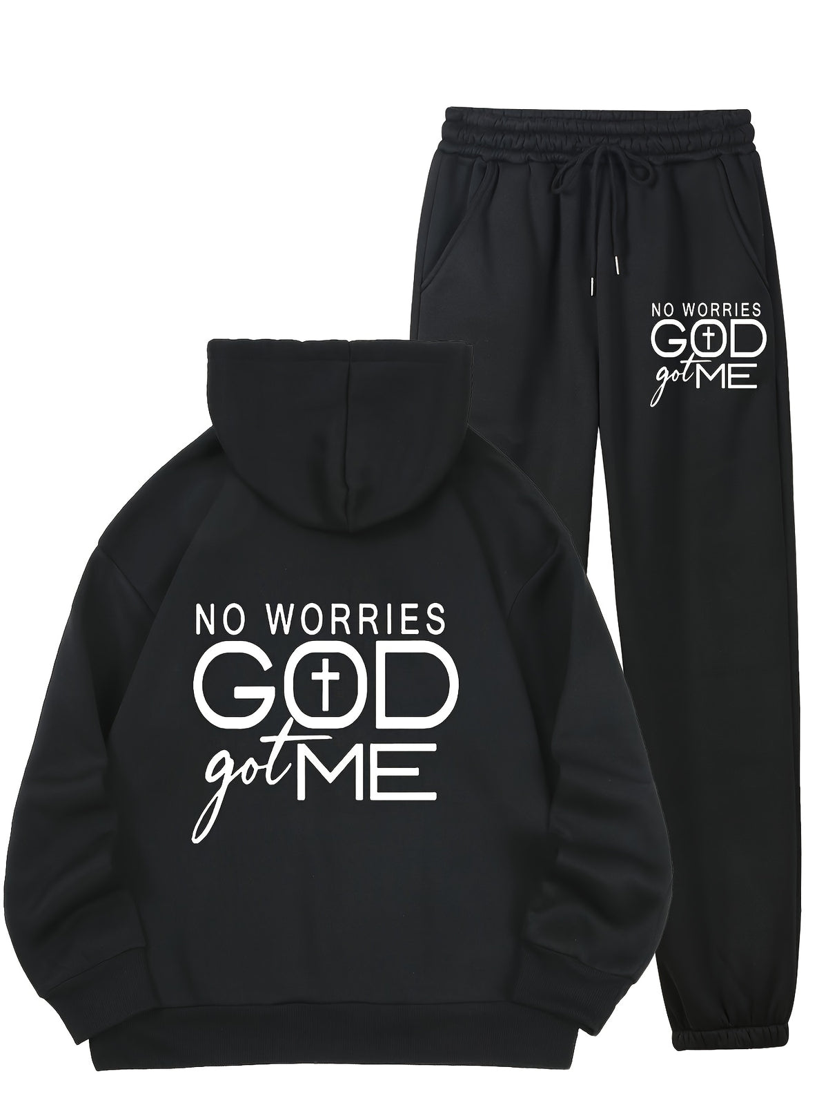Women's Fleece-Lined Hoodie & Printed Sweatpants Set , Machine Washable, Pocket Detail, Comfortable Warm