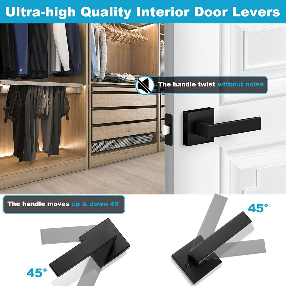 Matte Black Square Door Handle Set – Interior Passage Door Knob for Hall & Closet, Heavy-Duty Left & Right Hand Compatible, Modern Hardware - product image 8