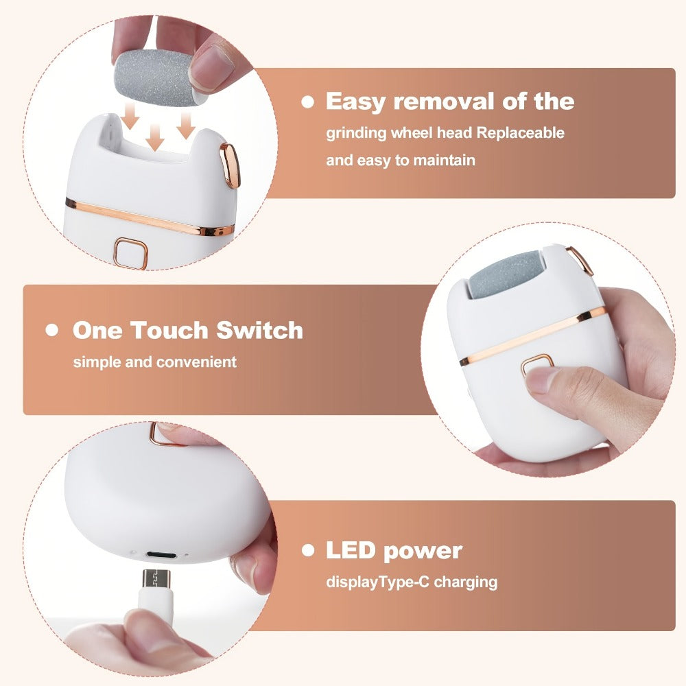 Electric Callus Remover Rechargeable Foot Grinder with 3 Replacement Heads 2 Speed Settings IPX5 Waterproof USB Charging Portable Pedicure Tool for Cracked Heels Dead Skin Women Me - product image 4