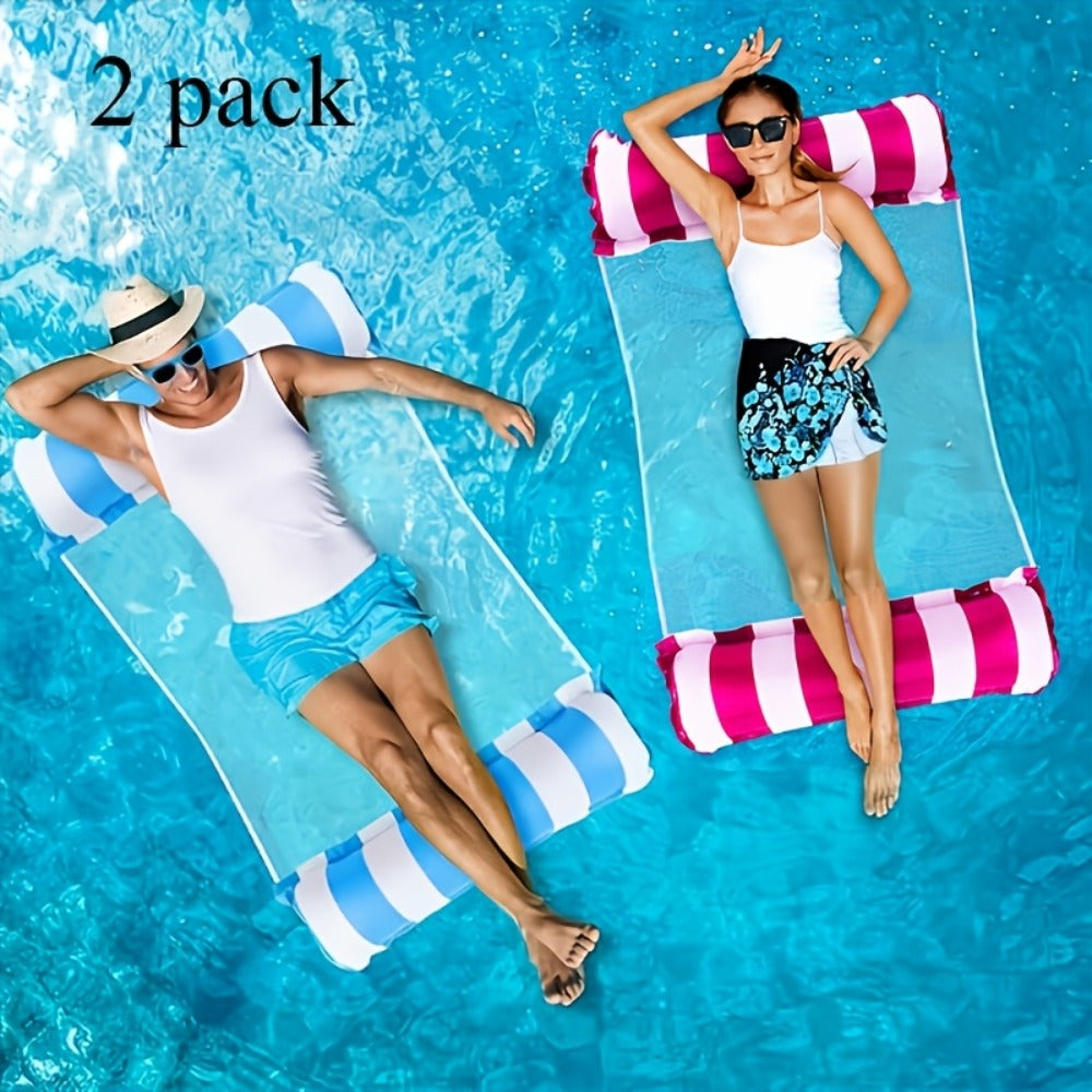 4-in-1 Inflatable Pool Float Hammock 2-Pack for Adults | Floating Bed, Lounge Chair, Drifter & Saddle, Striped Water Hammock for Swimming Pool Lake Beach - product image