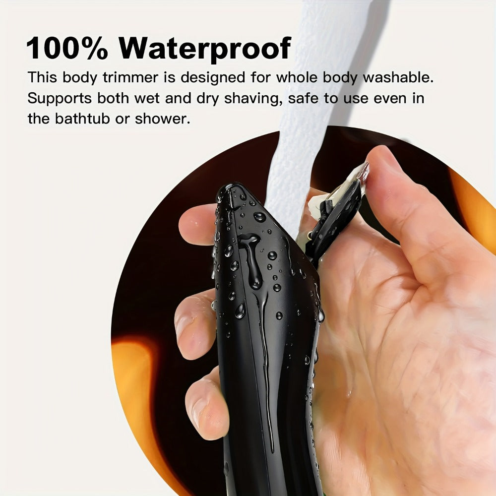 Manscaping Trimmer for Men IPX7 Waterproof Ceramic Blade Electric Groin & Pubic Body Hair Shaver – LCD Battery Display Replaceable Head Safe Grooming Tool, Black Blue White - product image 4