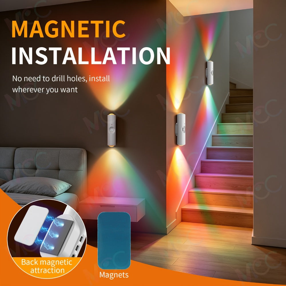 LED Magnetic Night Light Dual Voice & Motion Sensor – 9 Colors Dimmable, 665mAh Battery, Drill-Free Magnetic Install for Hallway, Bedside & Storage Room Ambient Lighting - product image 2
