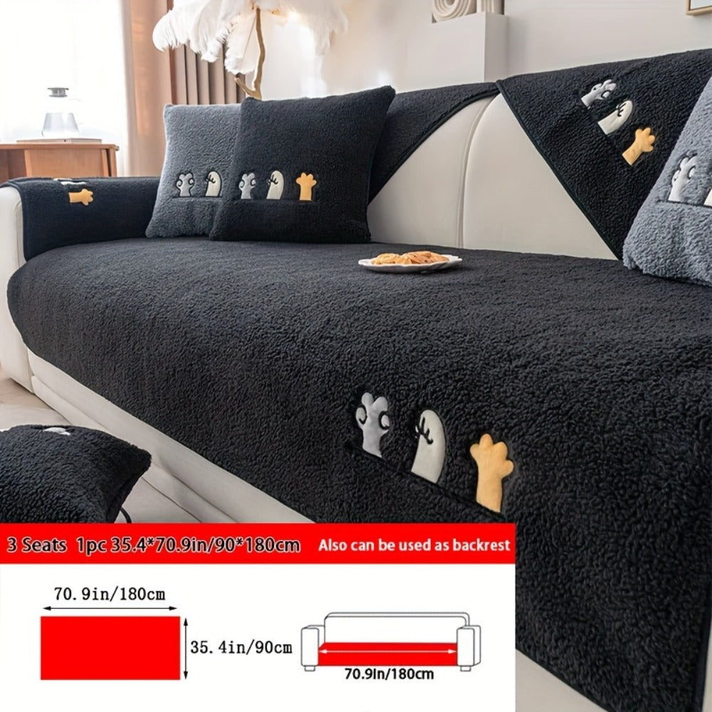 Plush Shearling Sofa Cover Non-Slip Pet-Friendly Couch Protector Animal Bone Embroidery Soft Warm for Living Room Bedroom Office 2 3 4 Seater - product image 28