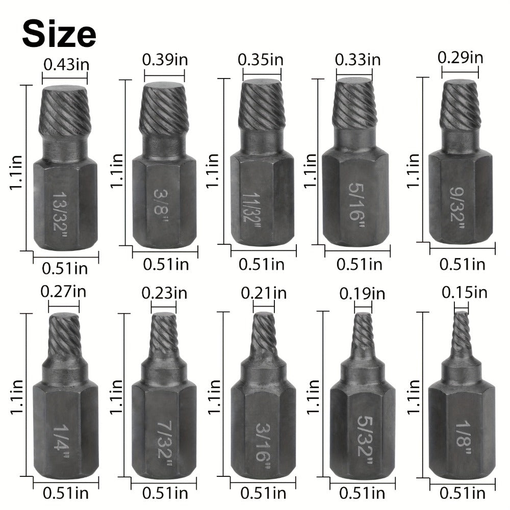 Screw Extractor Set 10pcs, 1/8" to 13/32" Broken Bolt Extractor Kit, Left-Handed Alloy Steel Nut & Stud Remover Tool for Stripped Screws, Bolts, Threaded Pipes & Fittings - product image 3