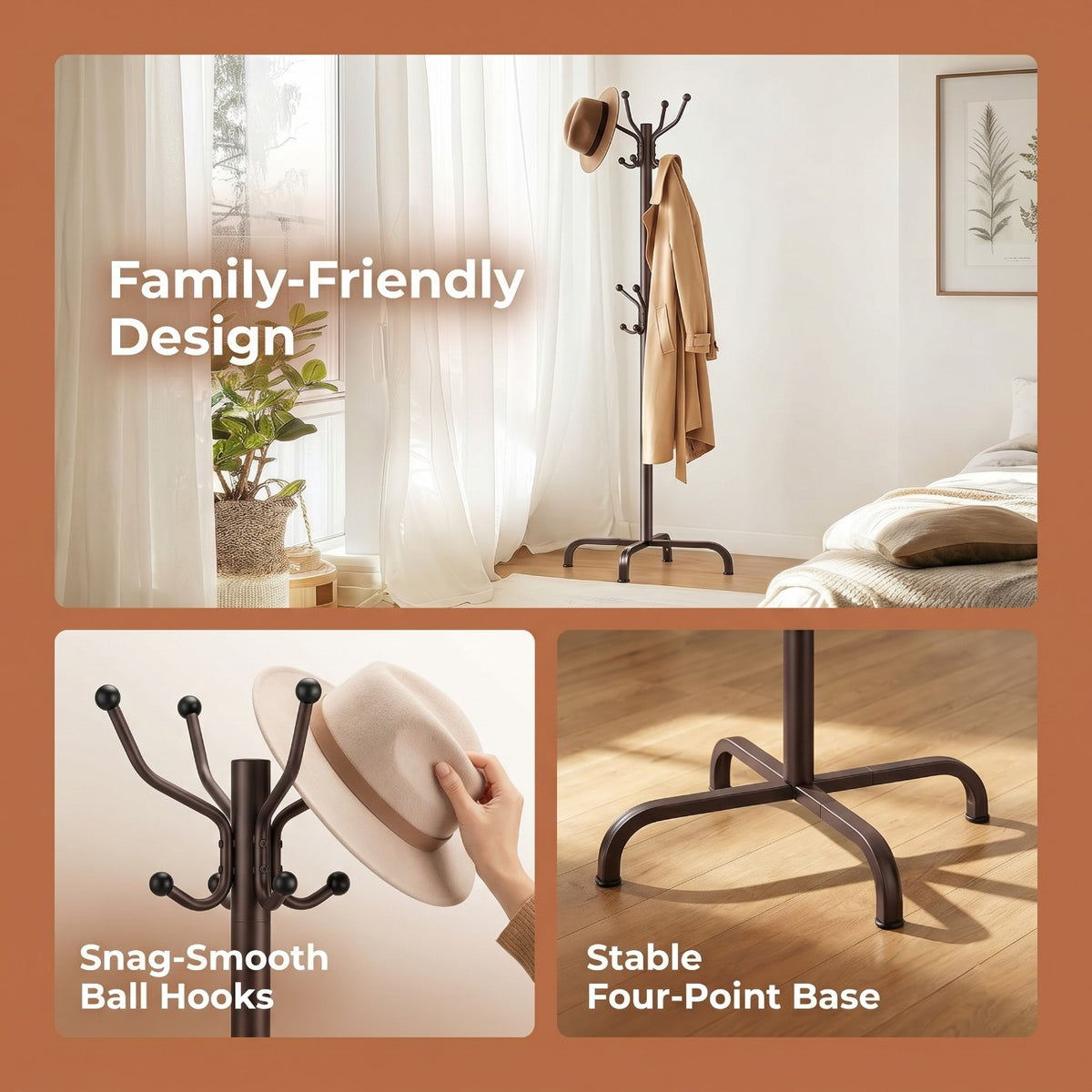 14-Hook Metal Hat Racks--Freestanding Coat Rack with a Total Weight Capacity of 11 Pounds, Suitable for Hallways, Bedrooms and Offices, Sturdy Rack for Hats - product image 7