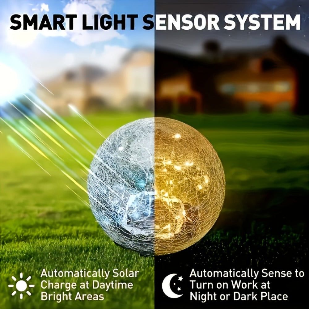 Solar Garden Globe Lights 4 Pack Cracked Glass Ball Outdoor Solar Sphere Lights with 30 LED Warm White IP65 Waterproof Auto On Off for Garden Patio Lawn Yard Pathway Christmas Deco - product image 13