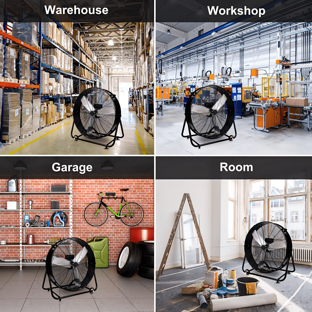 Industrial Floor Fan 24 Inch 9000 CFM Heavy Duty Drum Fan 3-Speed 360 Degree Tilt with Casters and Handle for Warehouse Garage Patio Workshop Gym Large Area Cooling - product image 15