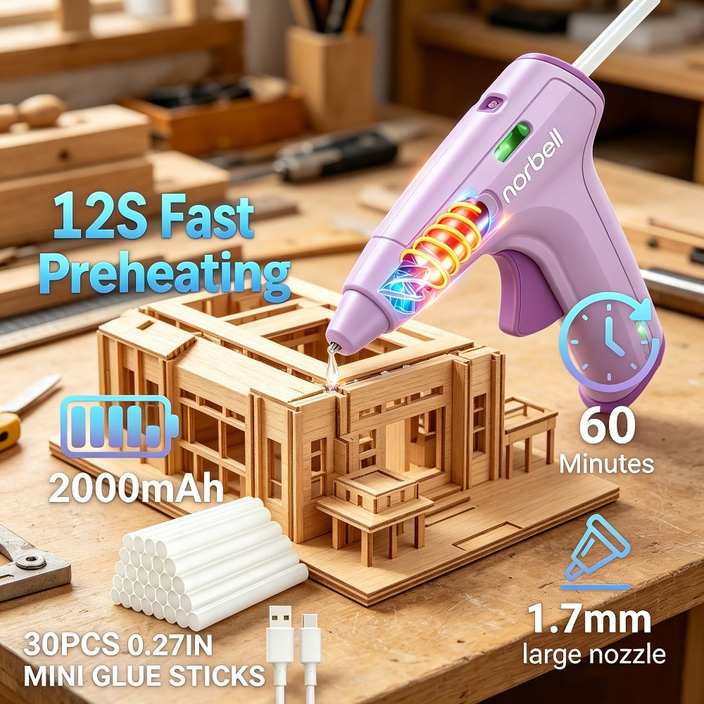 Cordless Hot Glue Gun Fast Heating USB Rechargeable 2000mAh – 12-Second Heat-Up, Anti-Drip Nozzle, Auto Shut-Off, Mini Glue Sticks Included, Portable Wireless Glue Gun for DIY Craf - product image 9