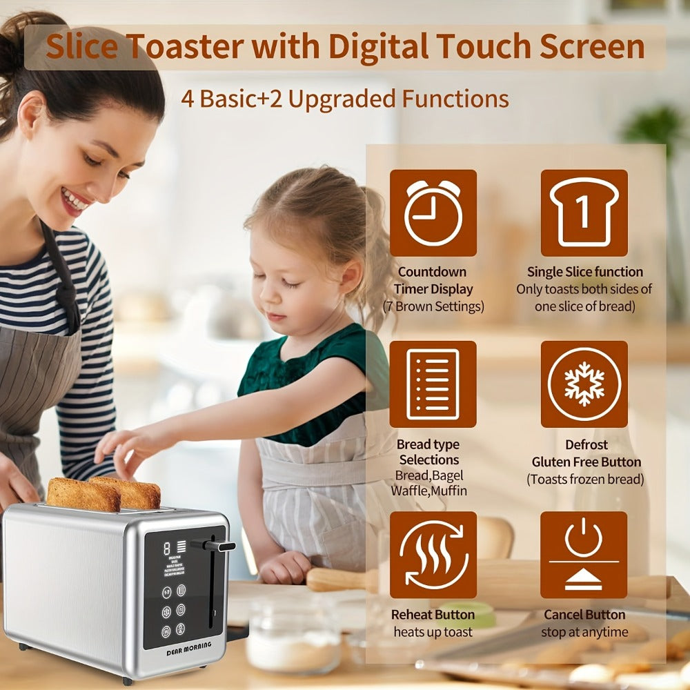 Stainless Steel Toaster 2-Slice Smart Touch Screen – 5 Bread Selections, 7 Shade Settings, Bagel/Defrost/Cancel/Reheat, 1.5" Wide Slot, Removable Crumb Tray - product image 8