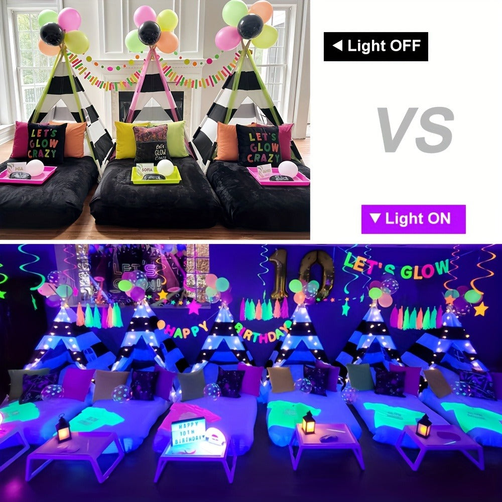 UV Black Light Bars & Strips 8-Piece Set – 385-400nm USB Powered 5V LED Blacklight for Glow Party, Halloween, Neon Party, Body Paint & Fluorescent Art (4x32cm + 4x250cm) - product image 12