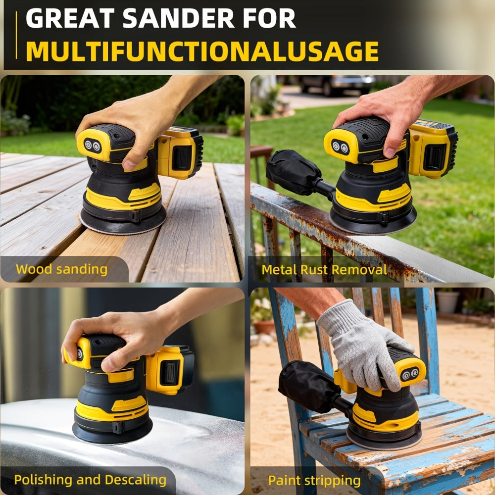 Cordless Orbital Sander Compatible with DeWalt DCB Battery – 5-Inch Brushless Motor Variable Speed Palm Sander with 30pcs Sandpapers & Dust Collection Bag for Woodworking - product image 10