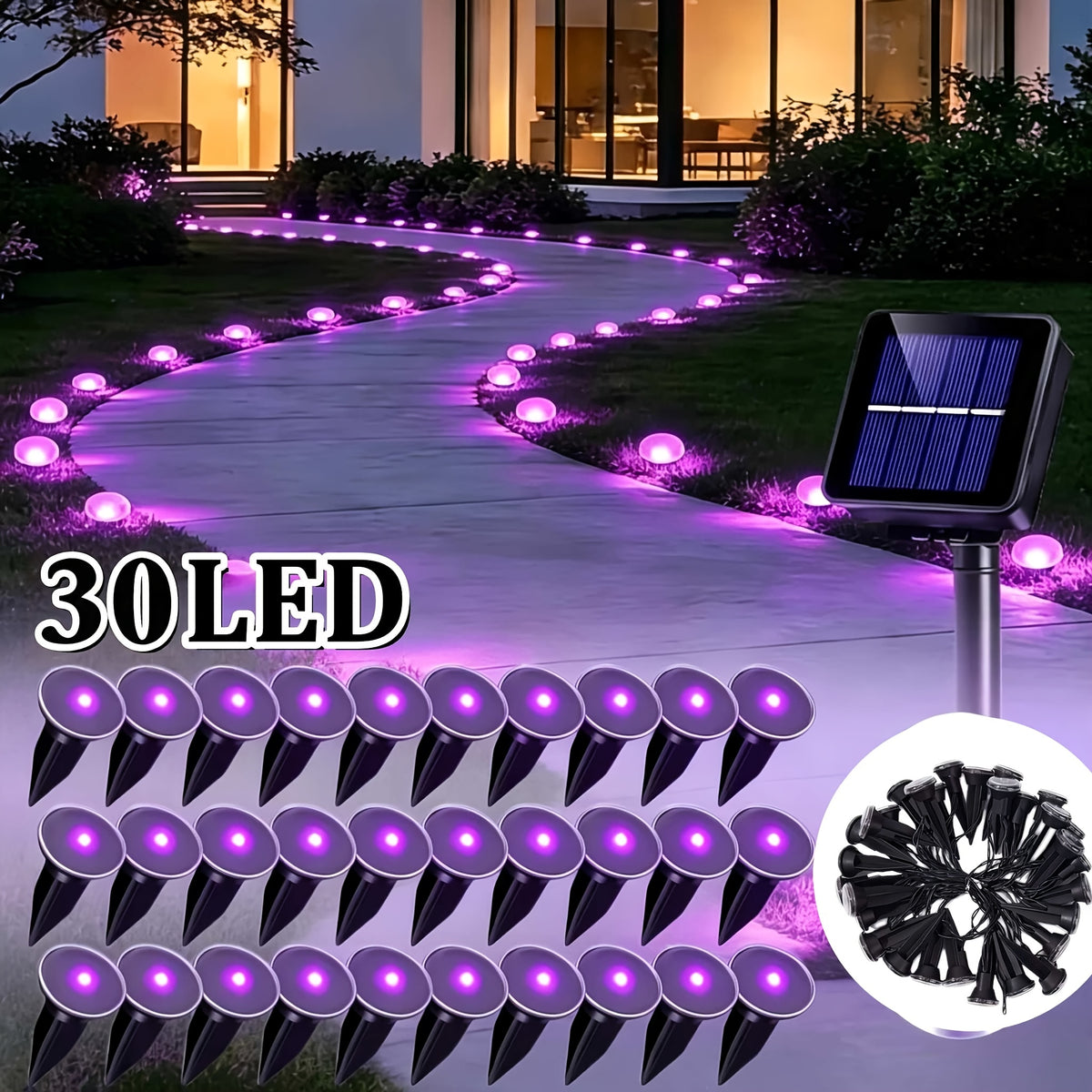 30 Solar-powered LED Path Garden Lights, Multi-color Fairy Lights, IP44 Waterproof and Durable, Recessed Outdoor Patio Garden Lights, Suitable For Decorative - product image 13