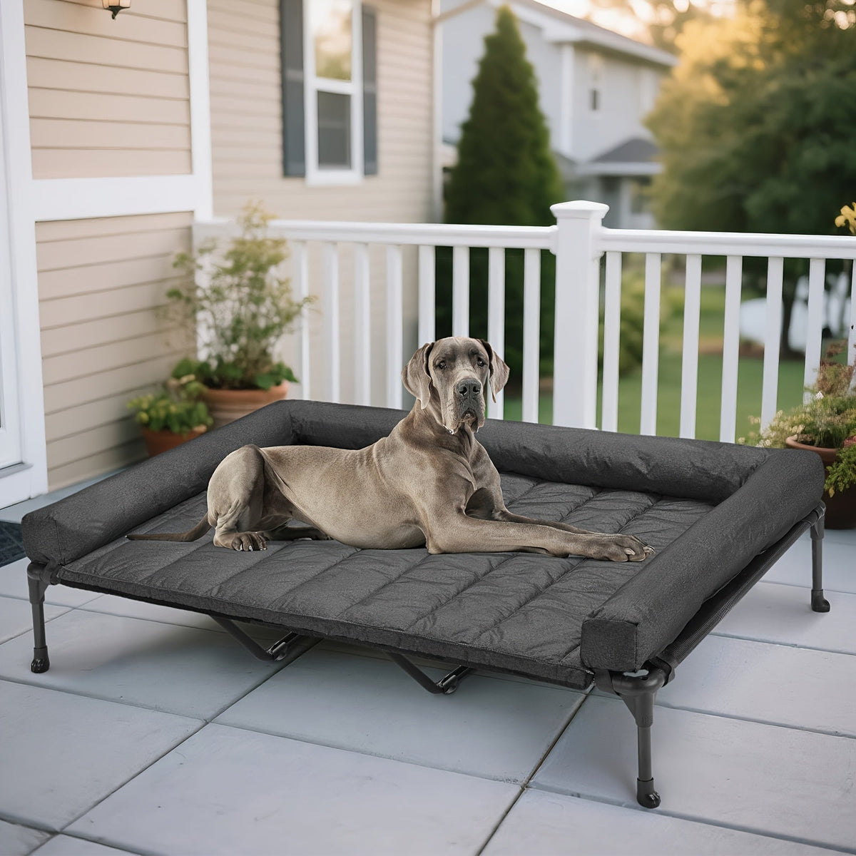 Raised Dog Cot Bed, No-Slip Feet, Breathable Dog Sofa Bed for Indoor & Outdoor Use – Elevated Dog Bed with Cooling Mesh & Removable Bolster Pillow Top Mat - product image