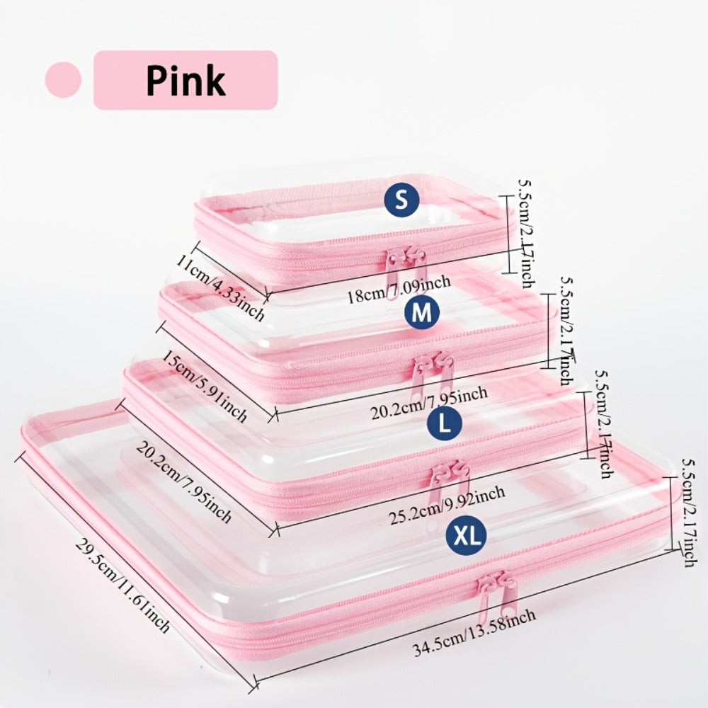 Clear Storage Box Set 4 Pcs Hard Transparent Zipper Organizer Plastic Case S M L XL Makeup Cosmetics Snacks Stationery Kids Toys Multi-Color Purple Blue Pink White - product image 6