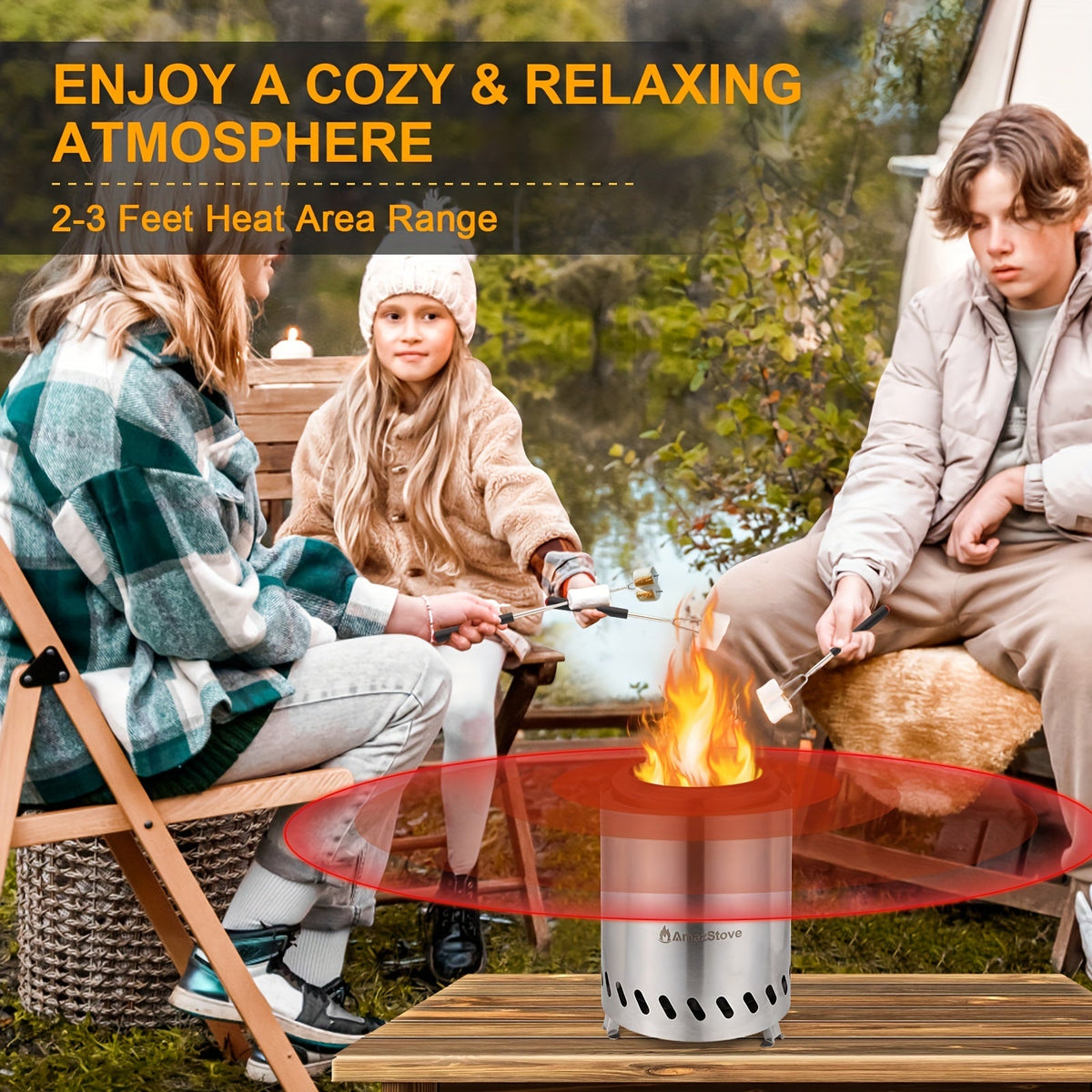 Tabletop Fire Pit 9.7x7 Inch Low Smoke Outdoor Patio Camping Stove Wood Pellet Burning with Fireproof Mat Travel Bag - product image 3