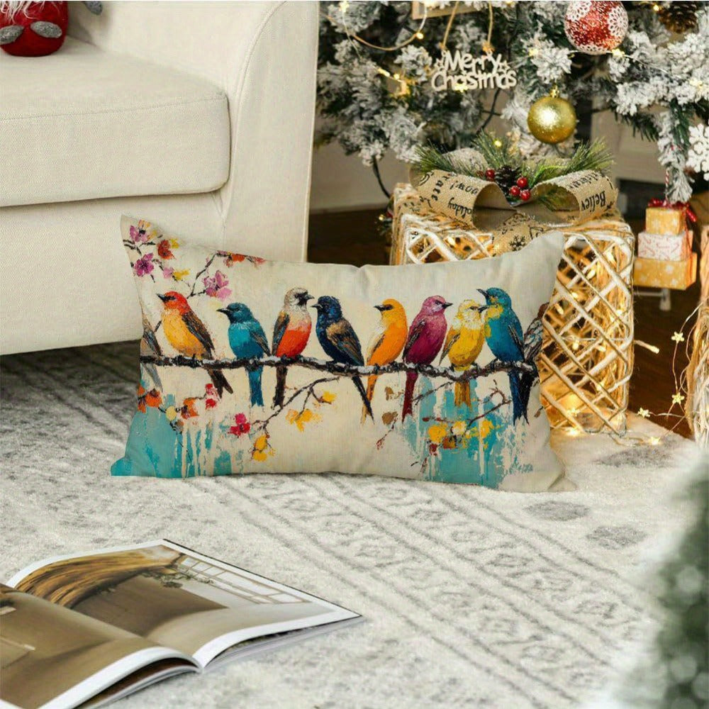 Lumbar Pillow Covers 12x20 Inch Watercolor Bird Pattern - Decorative Linen Throw Pillow Cases Cute Nature Print Zipper Closure | 1pc or 2pcs | Bedroom Living Room Sofa Couch Cushio - product image 8