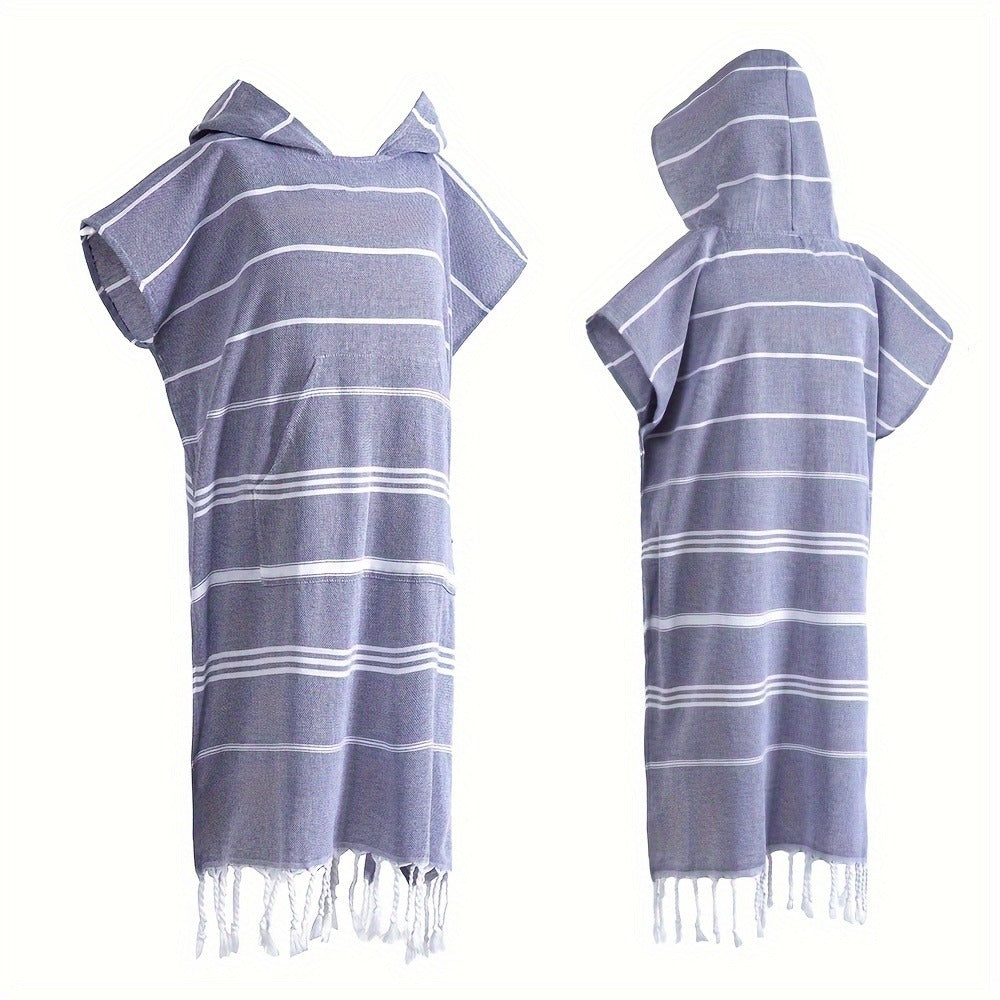 Hooded Beach Poncho Turkish Cotton Quick Dry Sandproof - Wearable Surf Changing Towel Lightweight Thin Bathrobe | S & L | Blue Green Purple Pink Gray | Swimming Diving Surfing Beac - product image 12