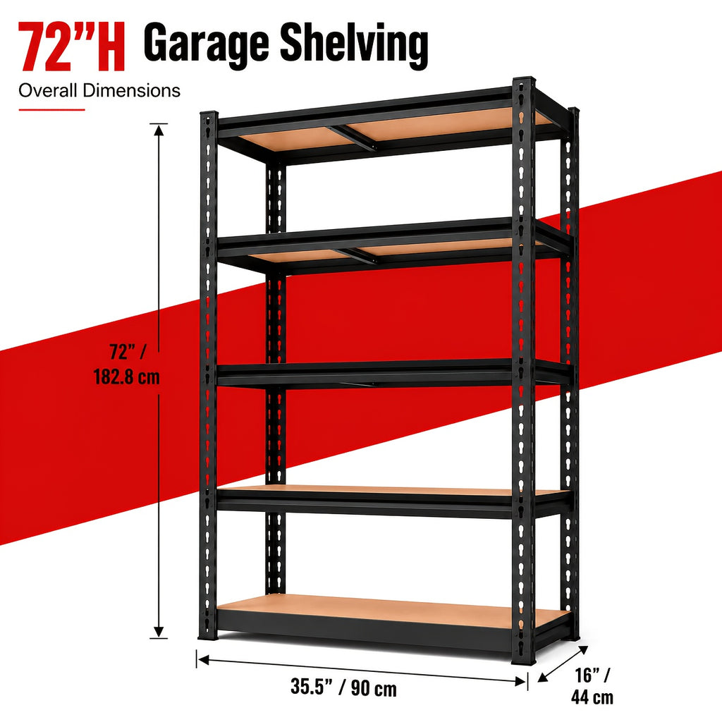 72"H Garage Shelving Unit Heavy Duty 5-Tier Adjustable Metal Storage Rack, 35.5" Or 71" Wide Utility Storage Shelves, Tool Organizer for Garage, Basement - product image 3