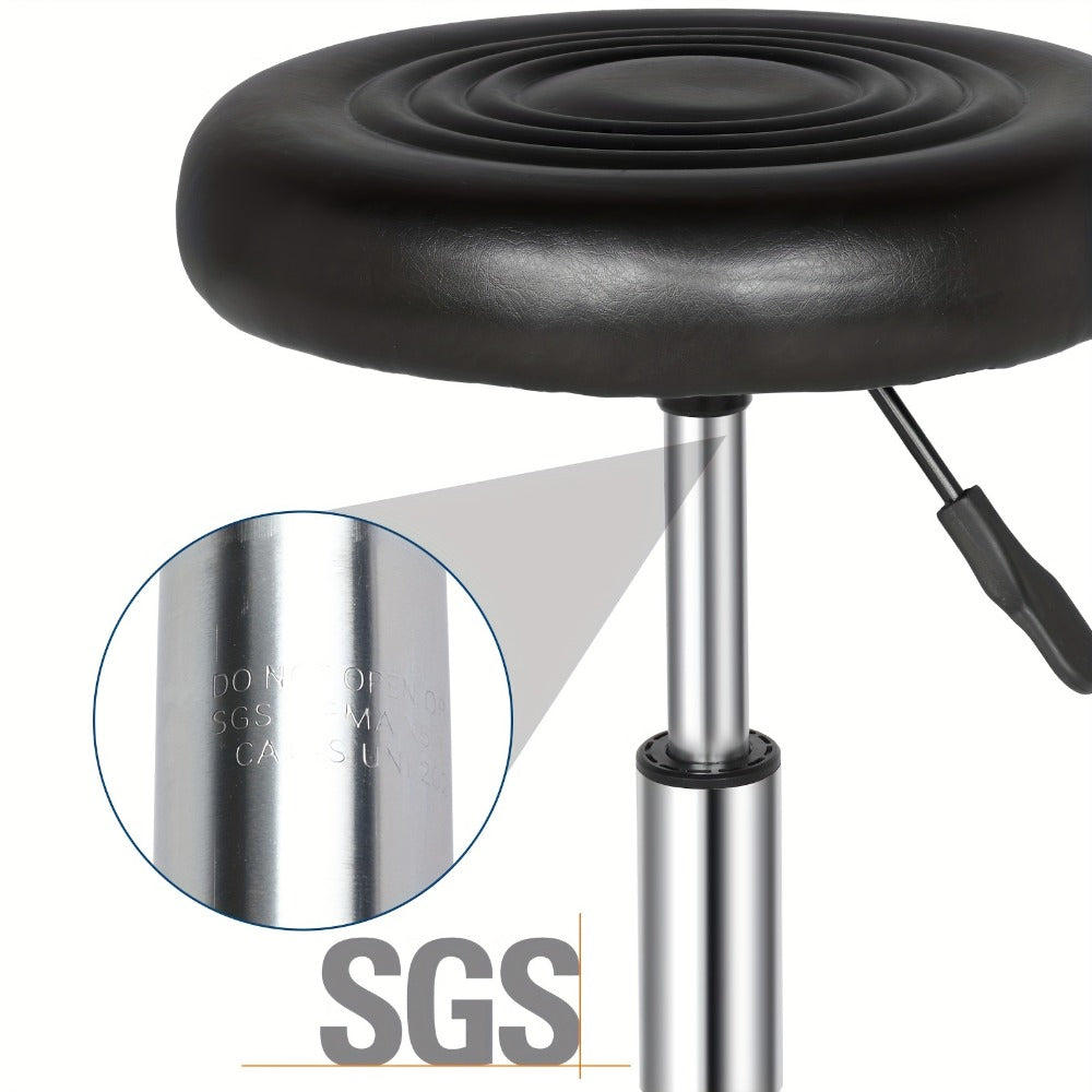 Round Padded Swivel Bar Stool 360° with Chrome Base - Adjustable Height Salon Kitchen Counter Stool for Nail Salon Beauty Studio Home Bar Reception, Black & White, 13"x24" - product image 11